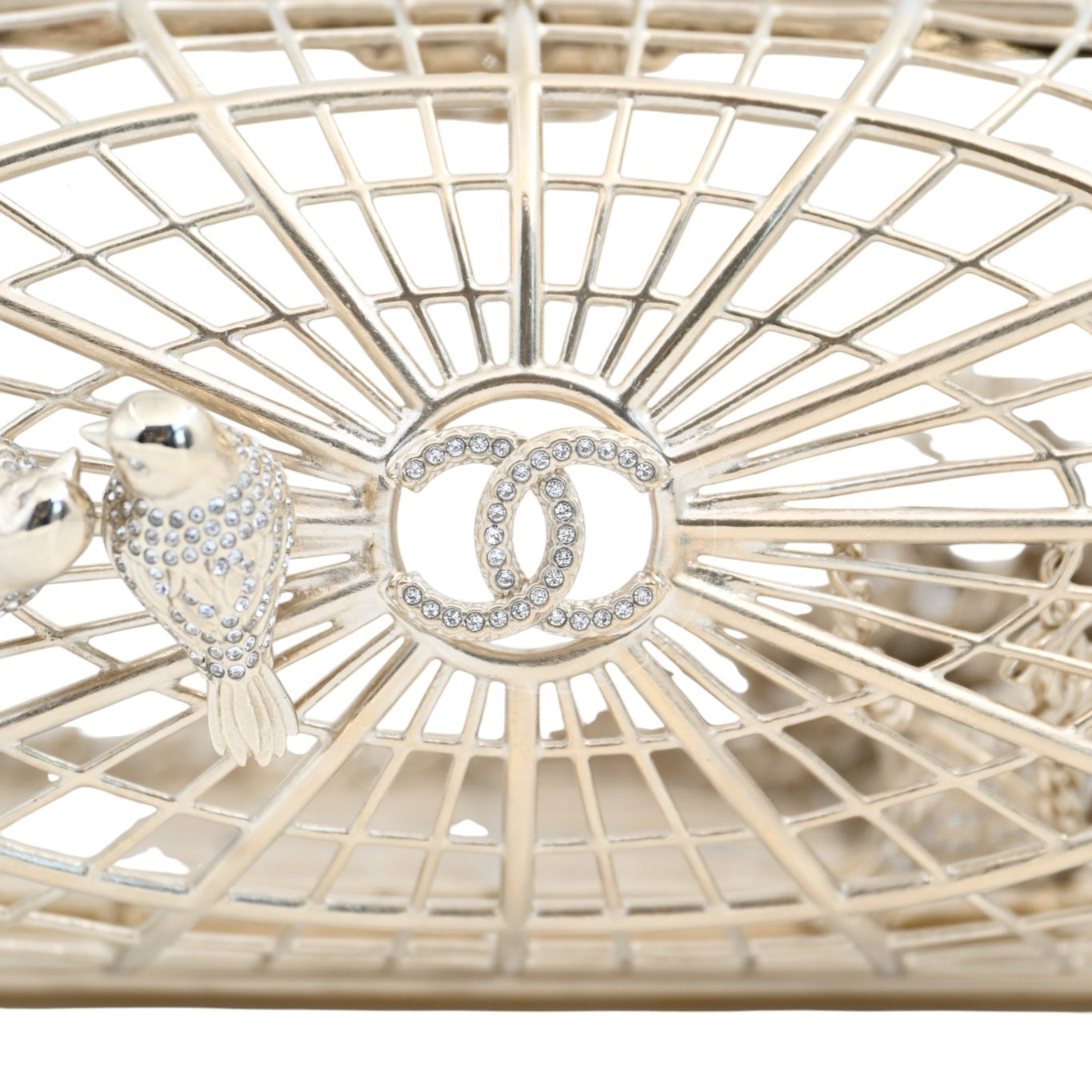 [Pre-owned] Chanel Bird Cage Minaudière in Gold-Tone Metal & Crystals Evening Handbag
