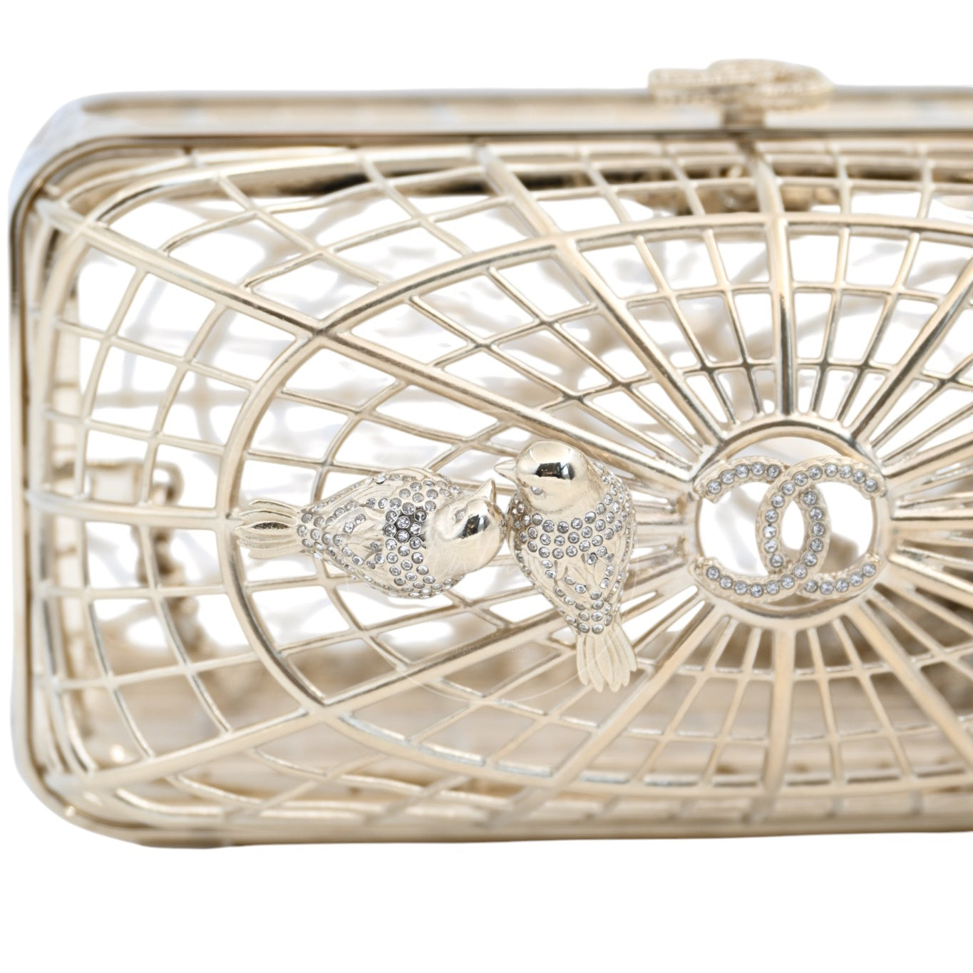 [Pre-owned] Chanel Bird Cage Minaudière in Gold-Tone Metal & Crystals Evening Handbag