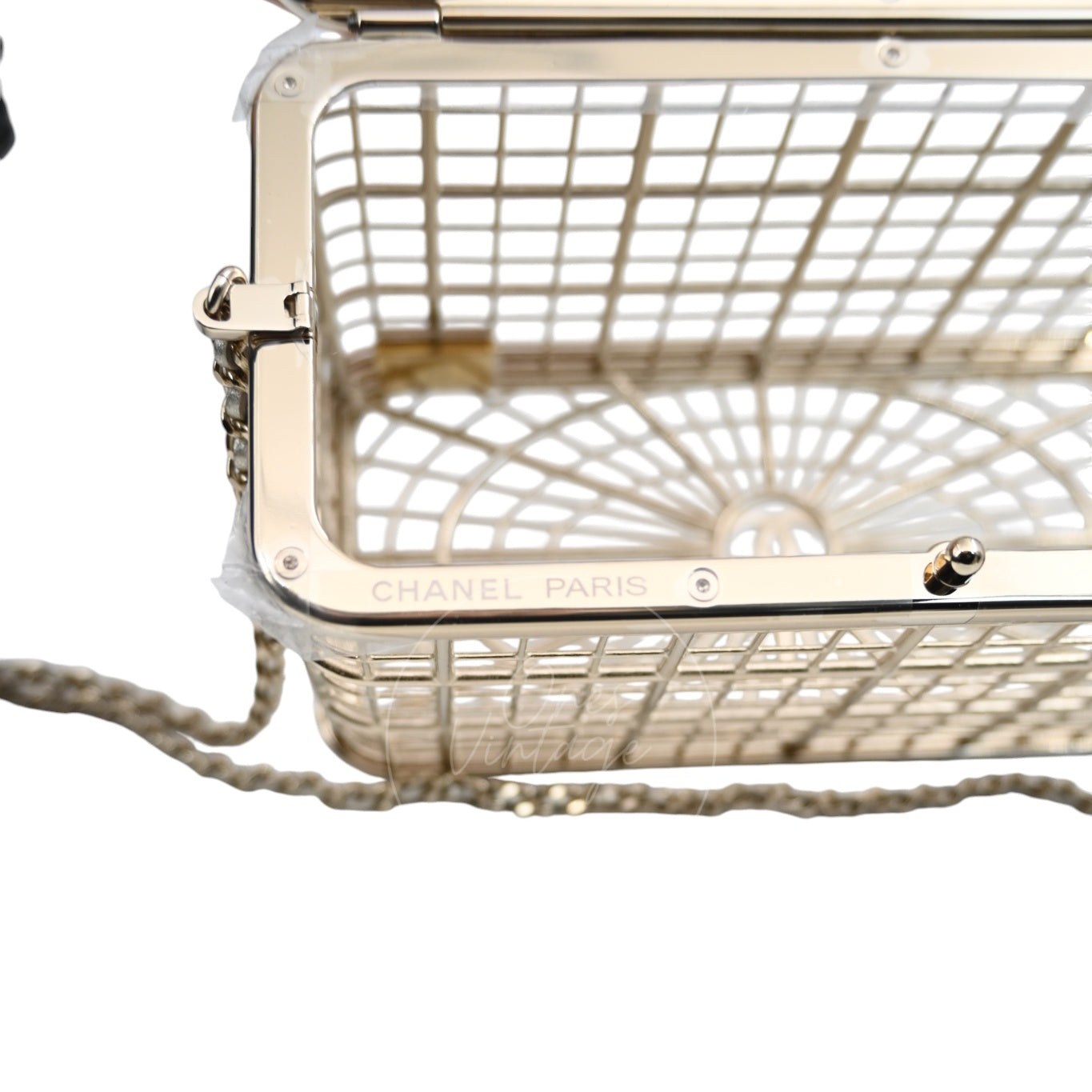 [Pre-owned] Chanel Bird Cage Minaudière in Gold-Tone Metal & Crystals Evening Handbag