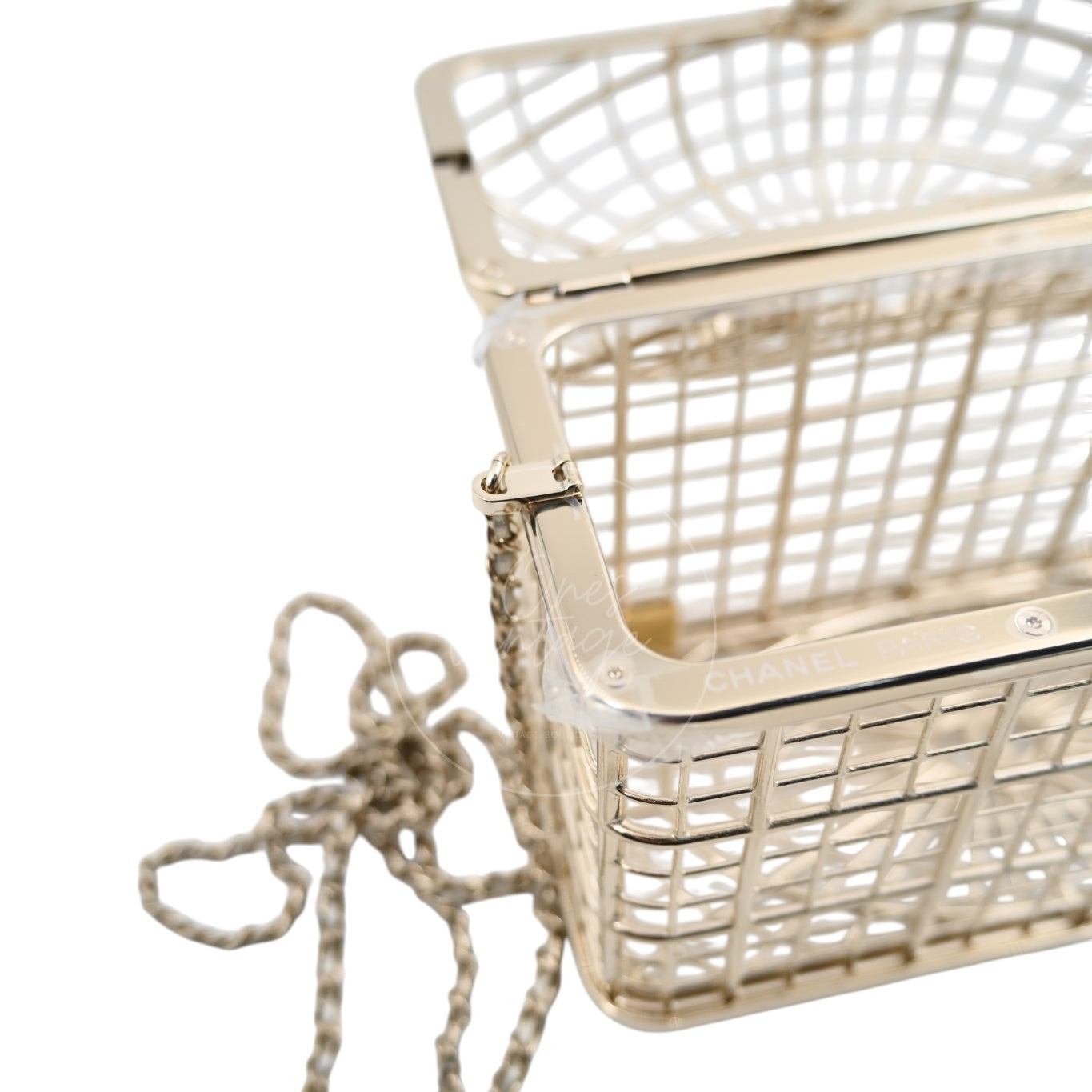 [Pre-owned] Chanel Bird Cage Minaudière in Gold-Tone Metal & Crystals Evening Handbag