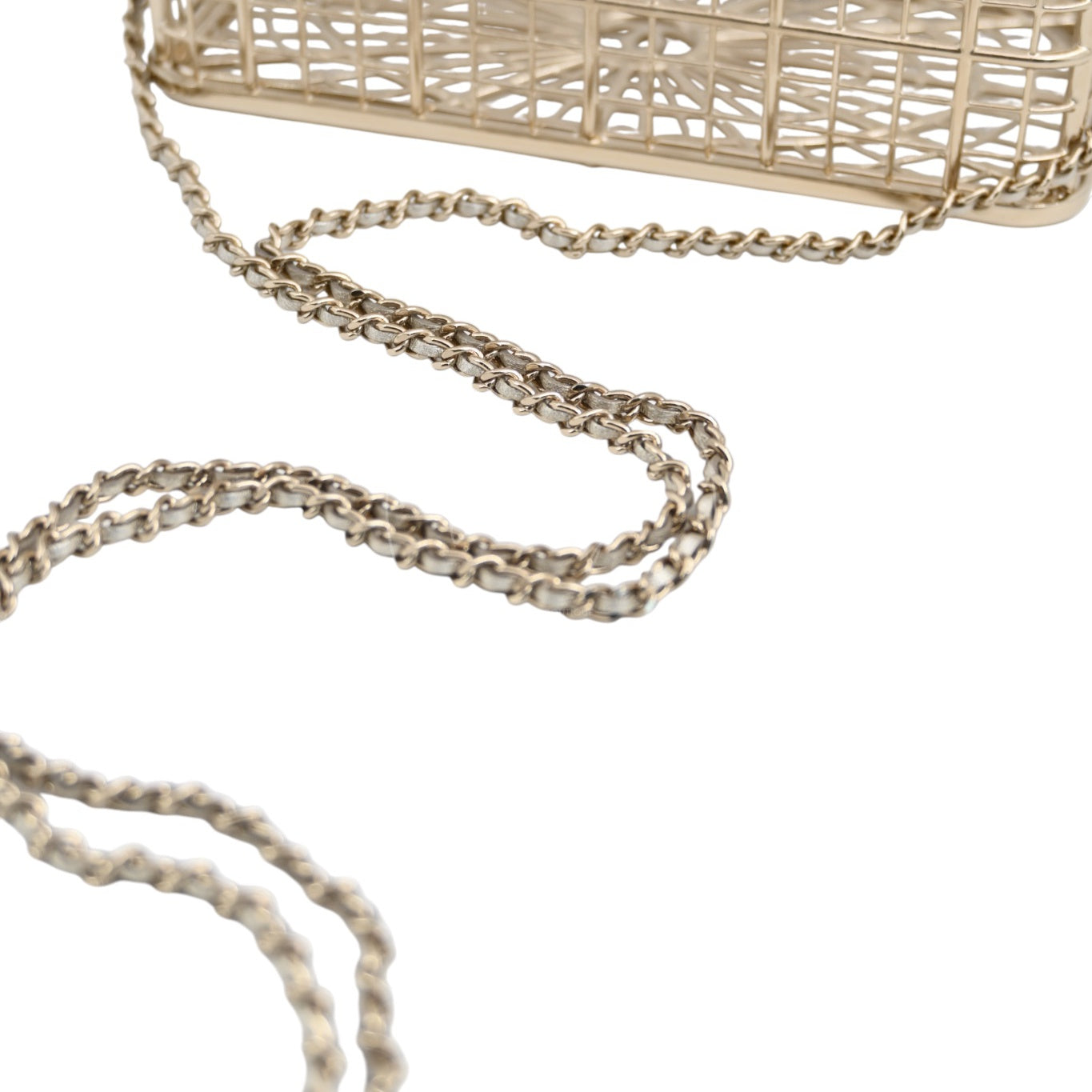 [Pre-owned] Chanel Bird Cage Minaudière in Gold-Tone Metal & Crystals Evening Handbag