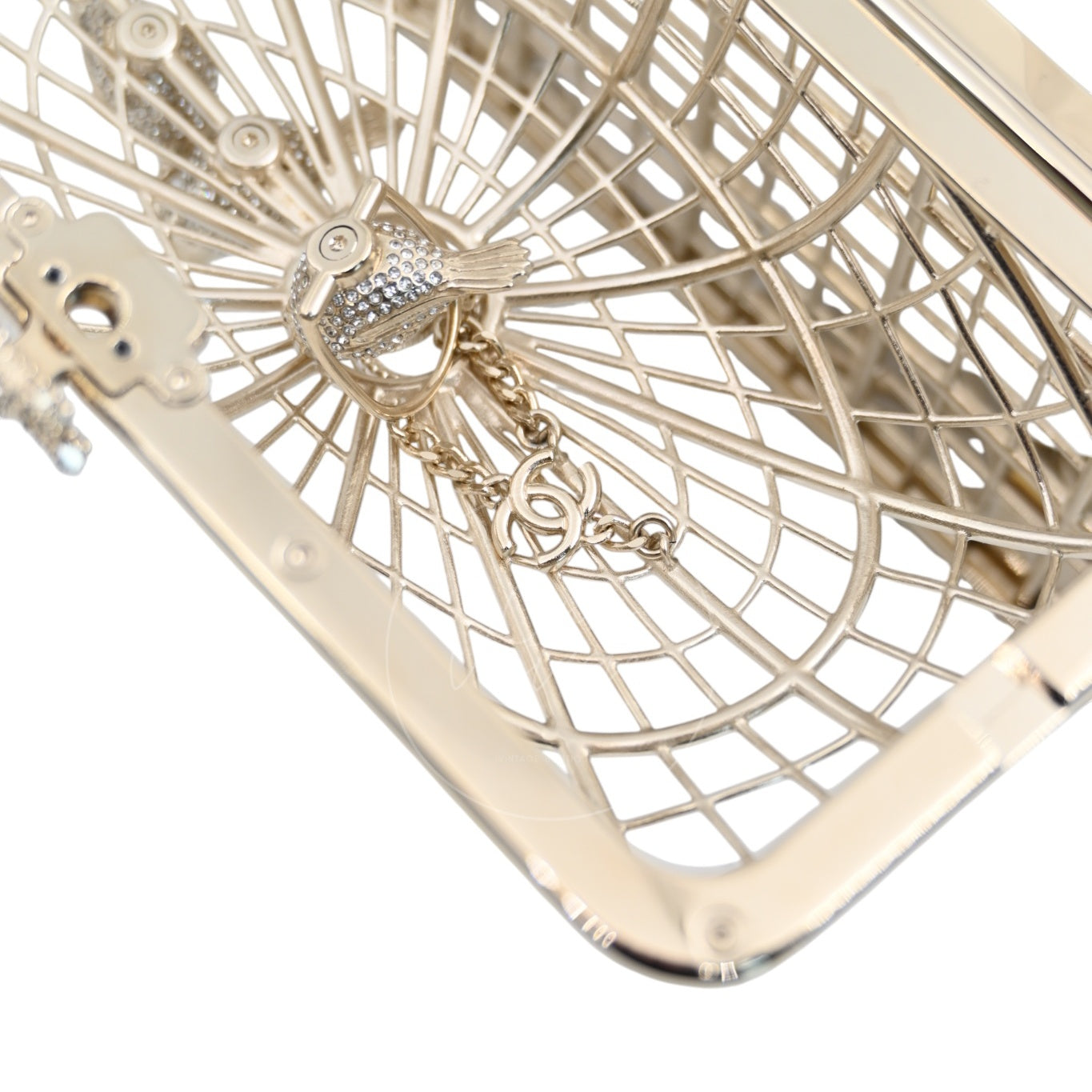 [Pre-owned] Chanel Bird Cage Minaudière in Gold-Tone Metal & Crystals Evening Handbag