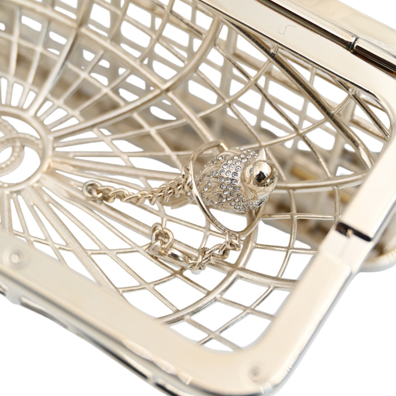 [Pre-owned] Chanel Bird Cage Minaudière in Gold-Tone Metal & Crystals Evening Handbag