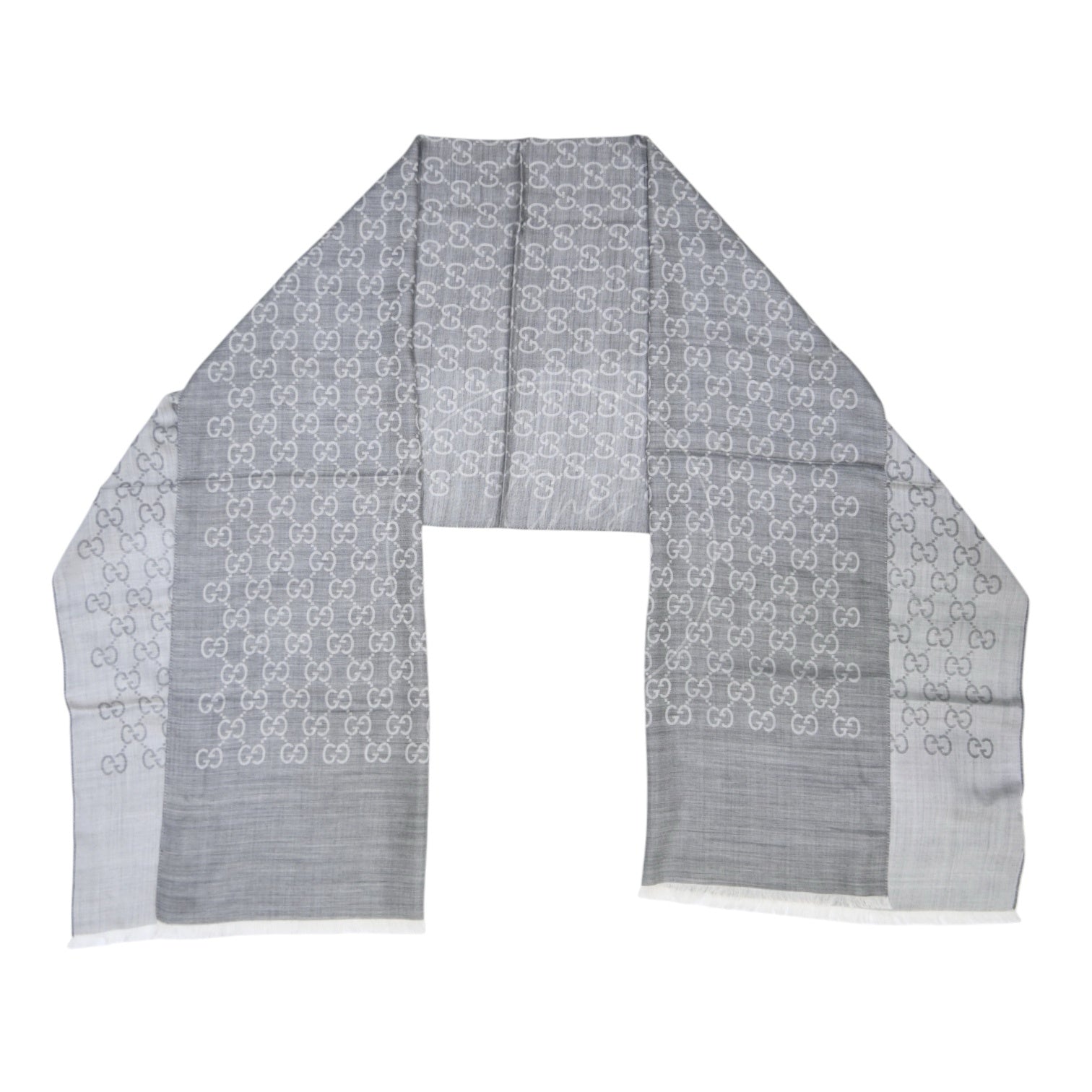 [Unused]Gucci Gray GG Supreme Wool Scarf