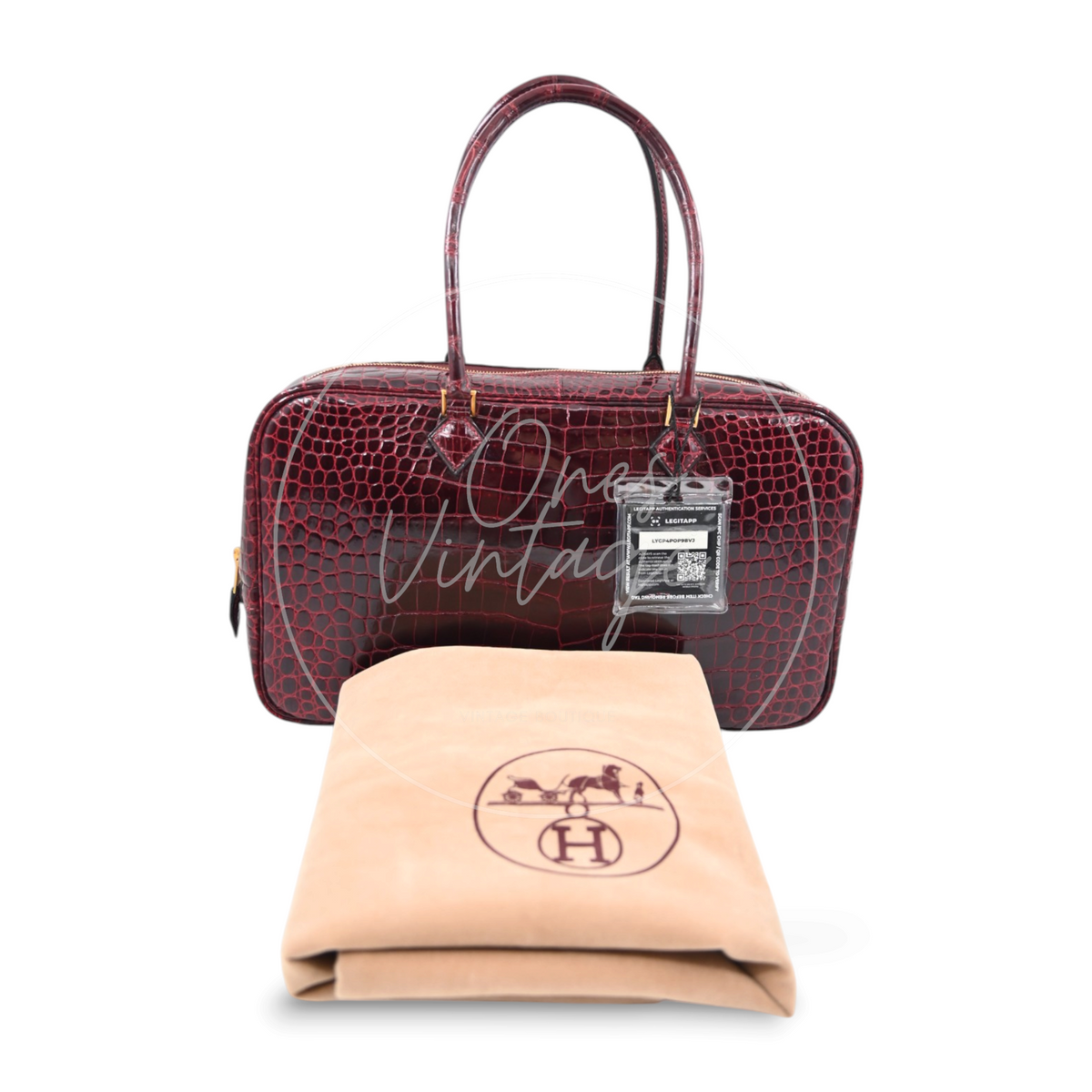 Hermès 28 Plume Elan Burgundy Crocodile Handbag GHW Square F