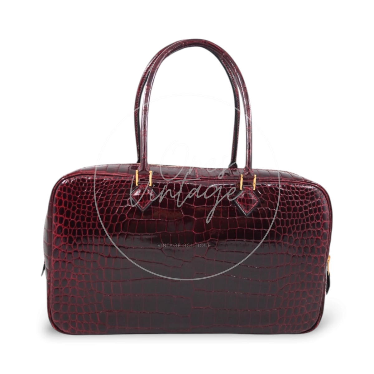 Hermès 28 Plume Elan Burgundy Crocodile Handbag GHW Square F