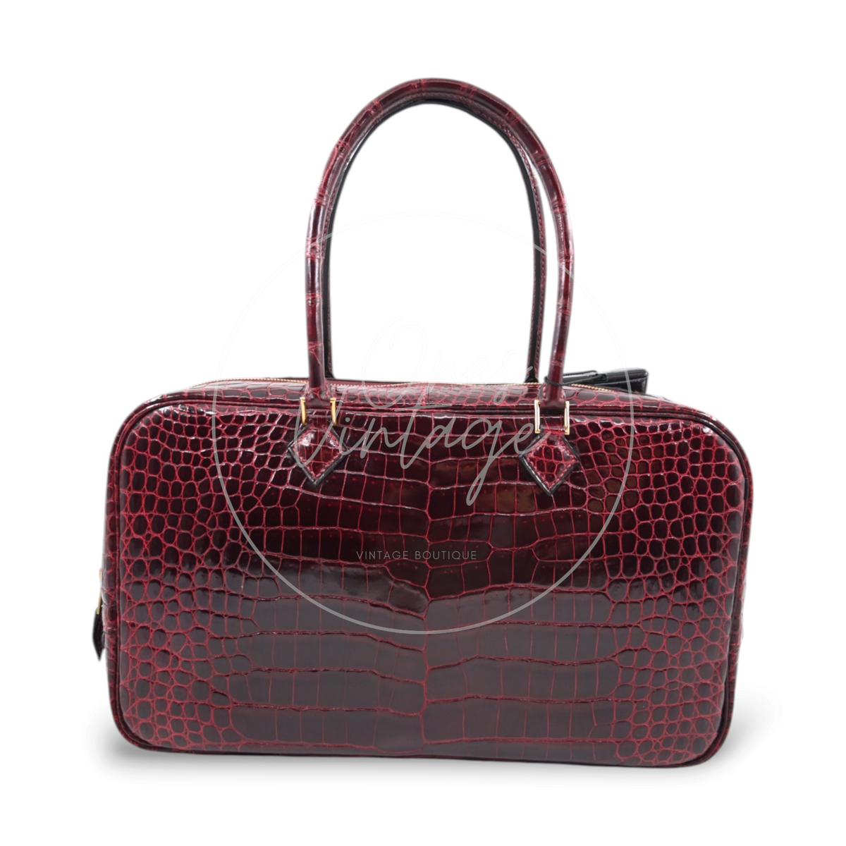 Hermès 28 Plume Elan Burgundy Crocodile Handbag GHW Square F