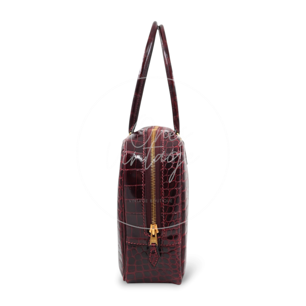 Hermès 28 Plume Elan Burgundy Crocodile Handbag GHW Square F
