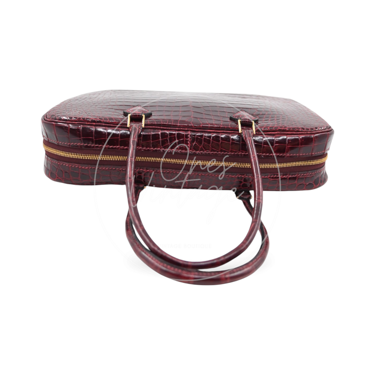 Hermès 28 Plume Elan Burgundy Crocodile Handbag GHW Square F