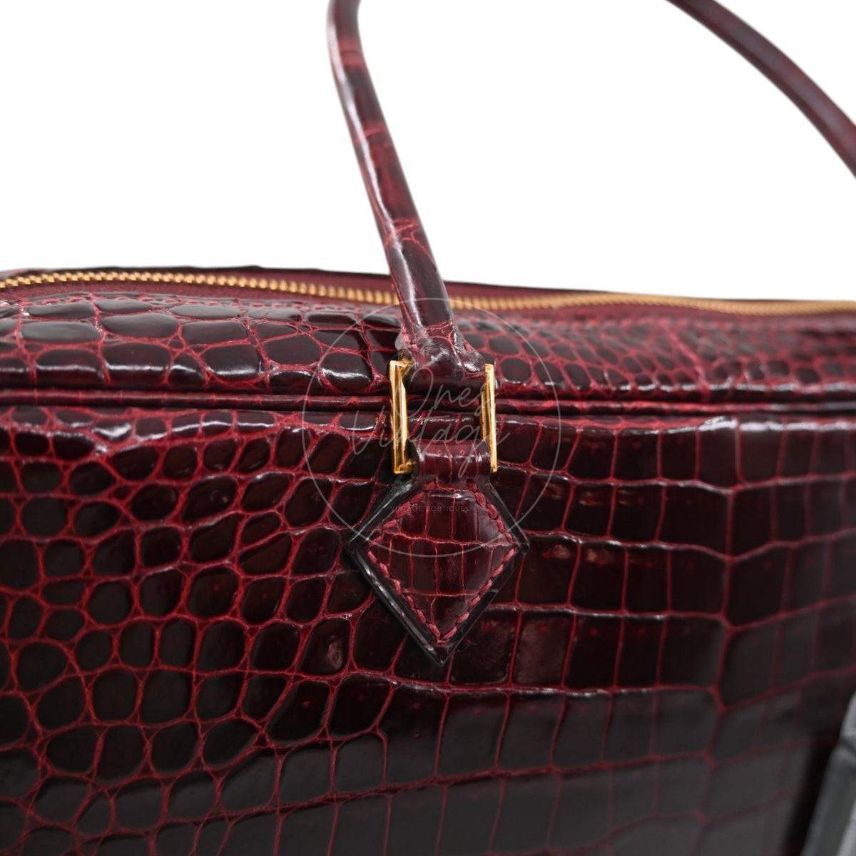 Hermès 28 Plume Elan Burgundy Crocodile Handbag GHW Square F