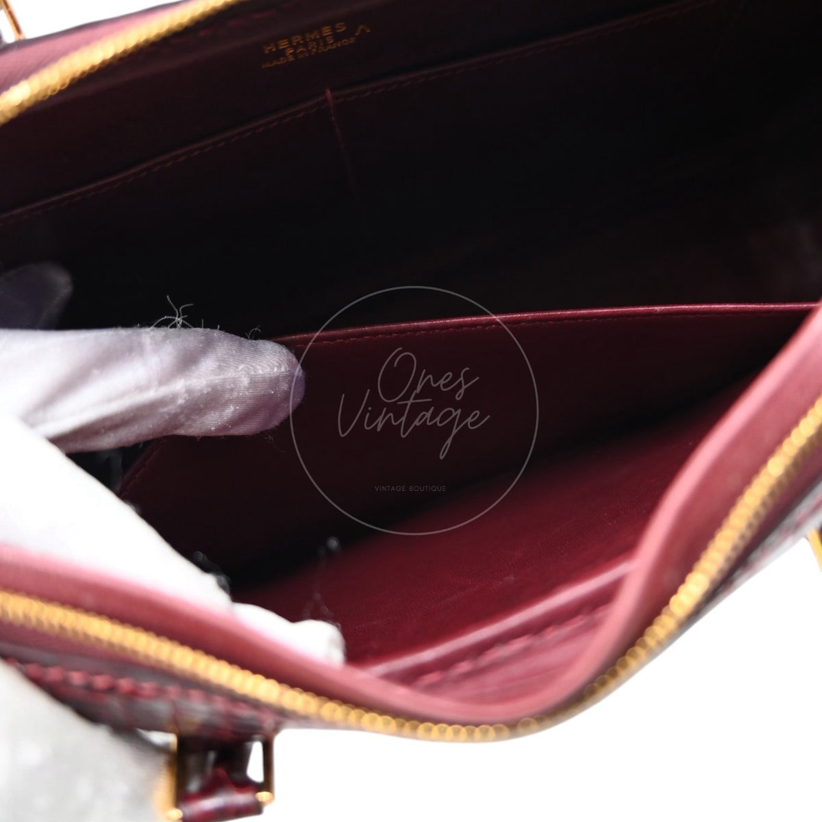 Hermès 28 Plume Elan Burgundy Crocodile Handbag GHW Square F