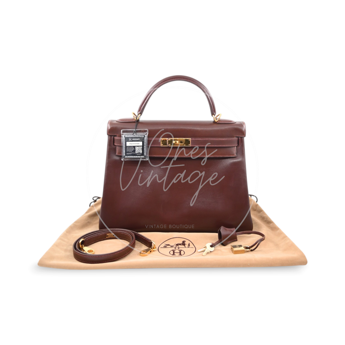 Hermès Kelly 32 Box Calfskin Leather GHW Brown Square E
