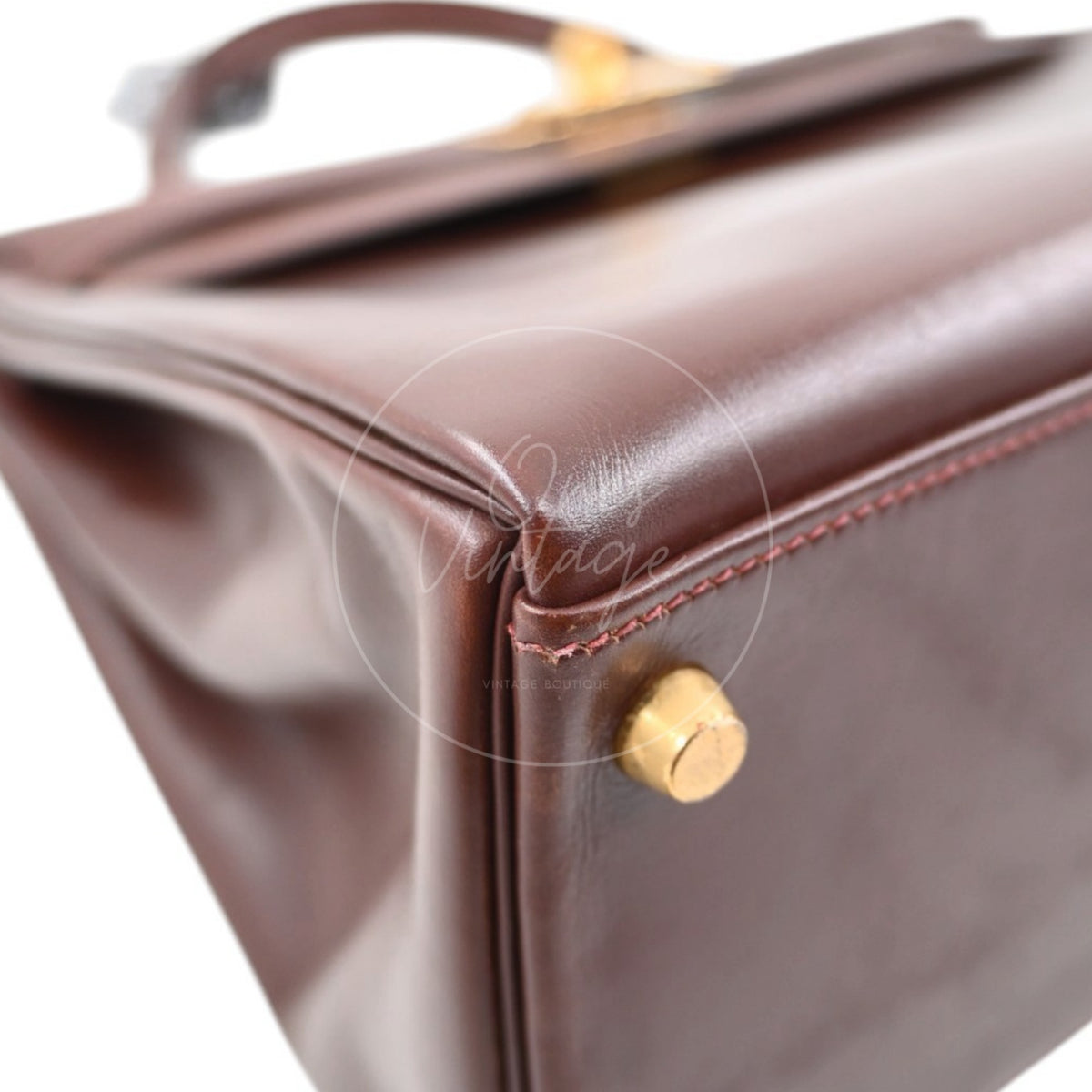Hermès Kelly 32 Box Calfskin Leather GHW Brown Square E