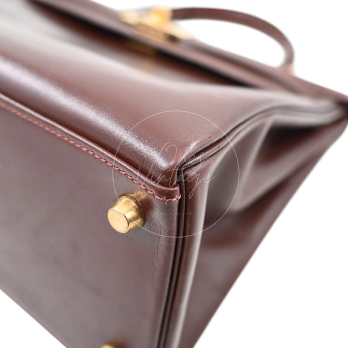Hermès Kelly 32 Box Calfskin Leather GHW Brown Square E