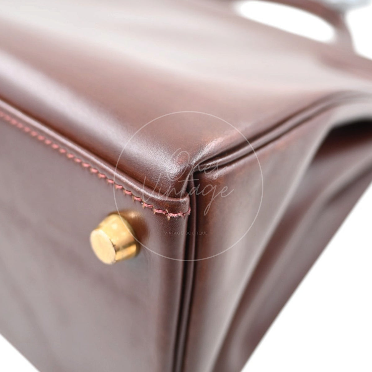 Hermès Kelly 32 Box Calfskin Leather GHW Brown Square E