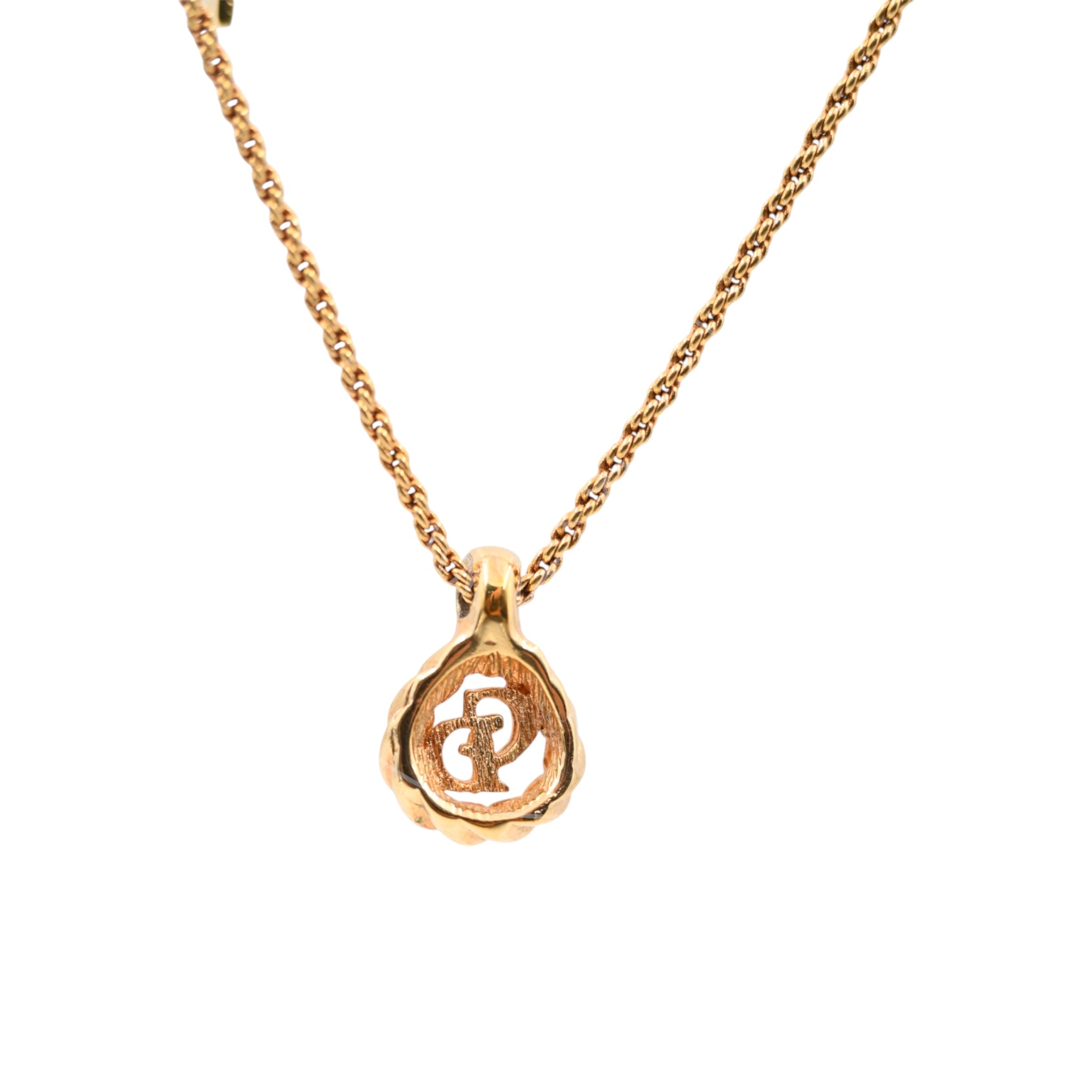 [Pre-owned] Dior Gold CD Logo Drop Shape Pendent Necklace