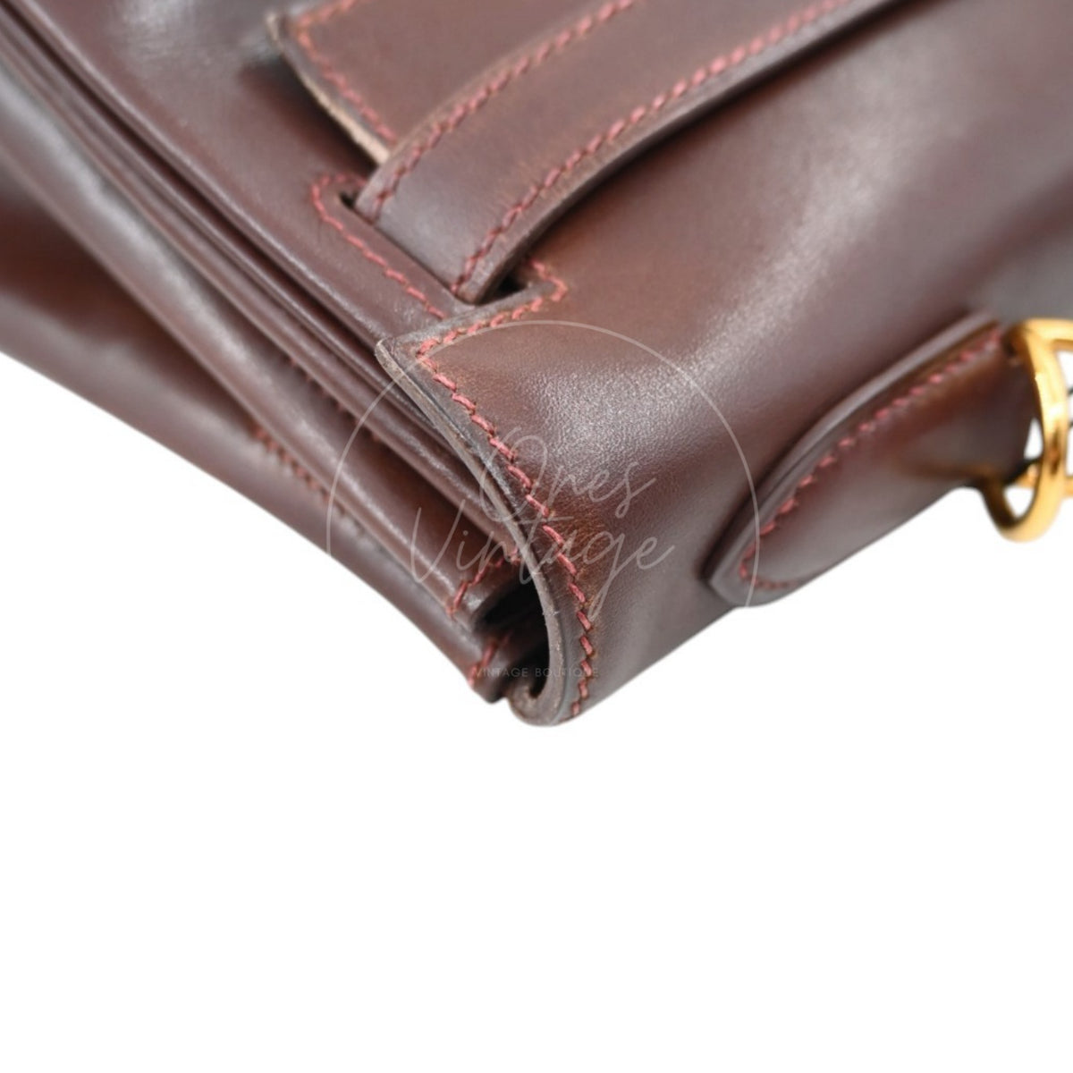 Hermès Kelly 32 Box Calfskin Leather GHW Brown Square E