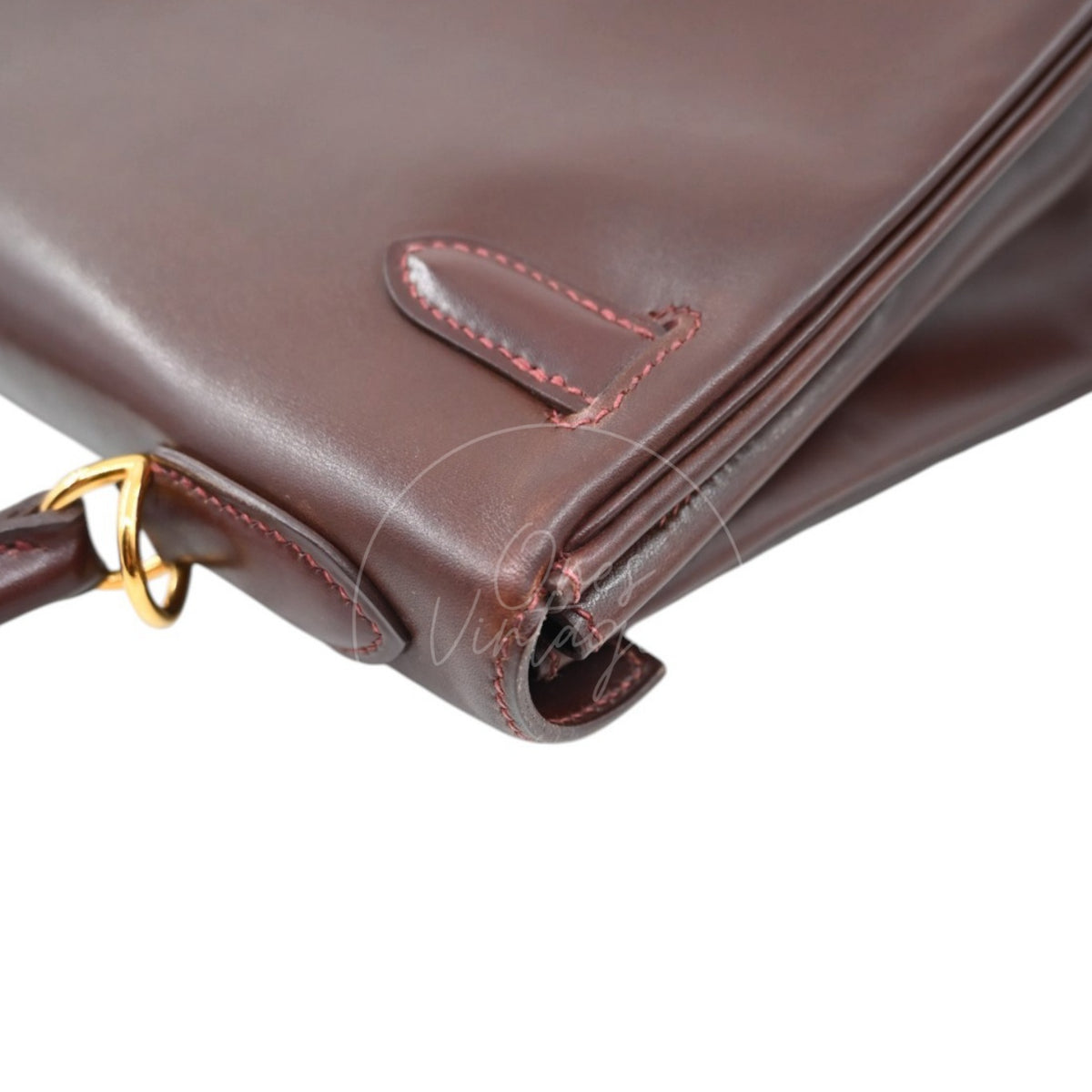 Hermès Kelly 32 Box Calfskin Leather GHW Brown Square E