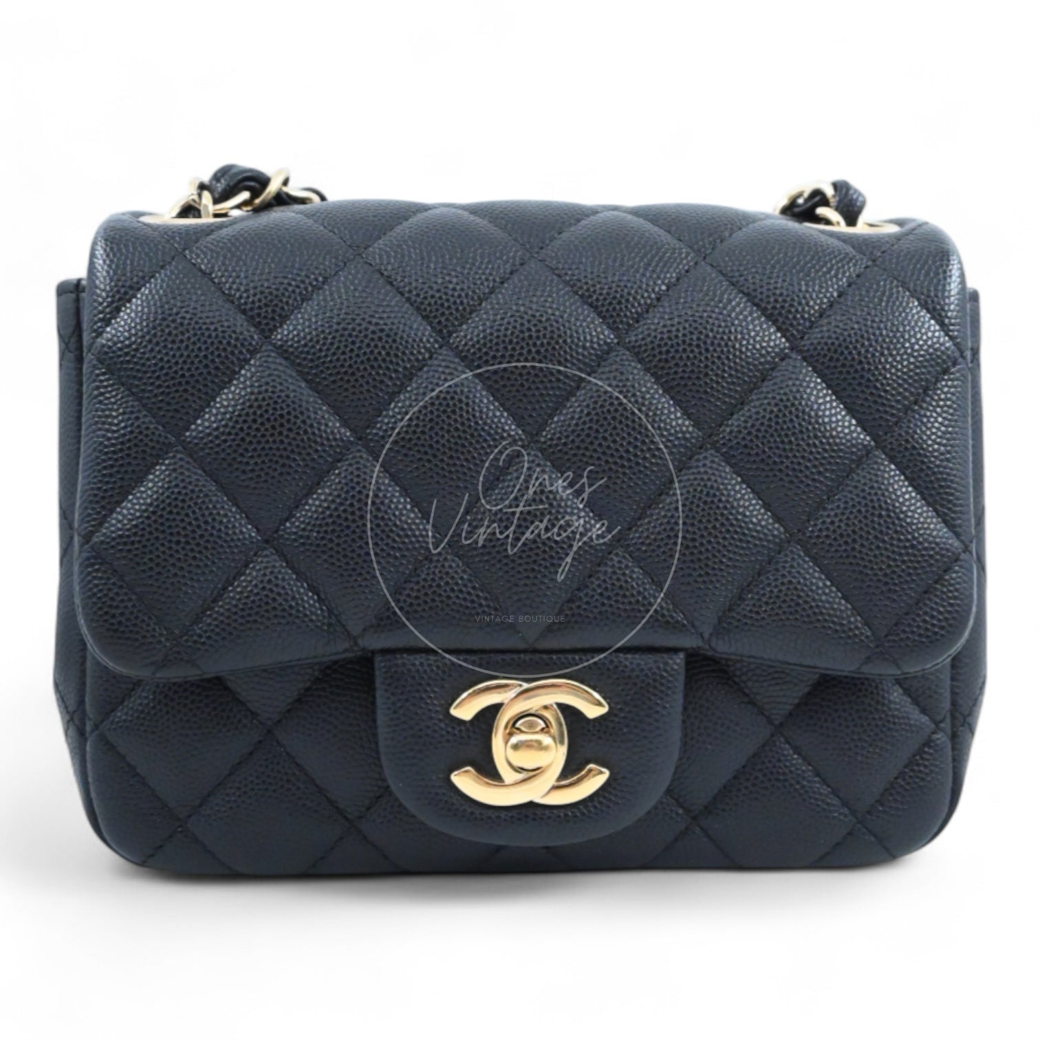 [Pre-owned] Chanel Black Caviar Mini Square Classic Flap Bag