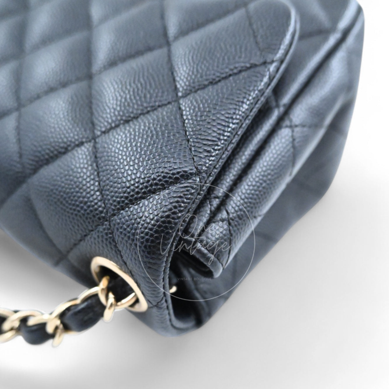 [Pre-owned] Chanel Black Caviar Mini Square Classic Flap Bag
