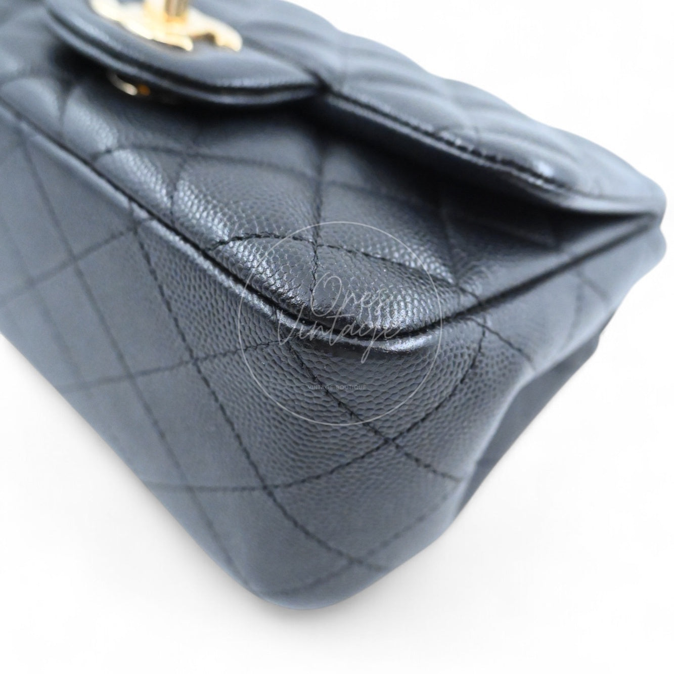 [Pre-owned] Chanel Black Caviar Mini Square Classic Flap Bag