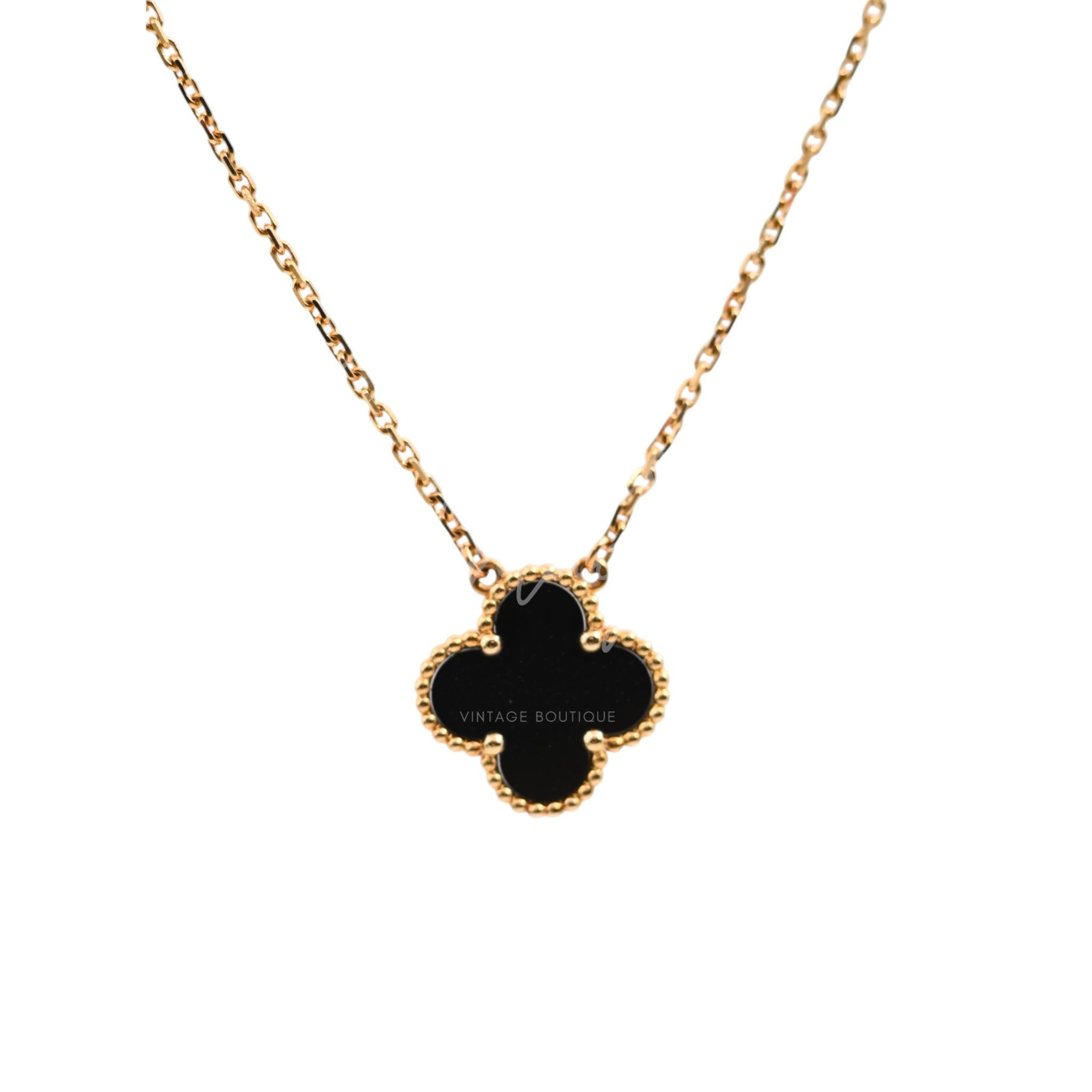[Pre-owned] Van Cleef &amp; Arpels Vintage Alhambra Necklace 18K Yellow Gold Onyx VCARA45800