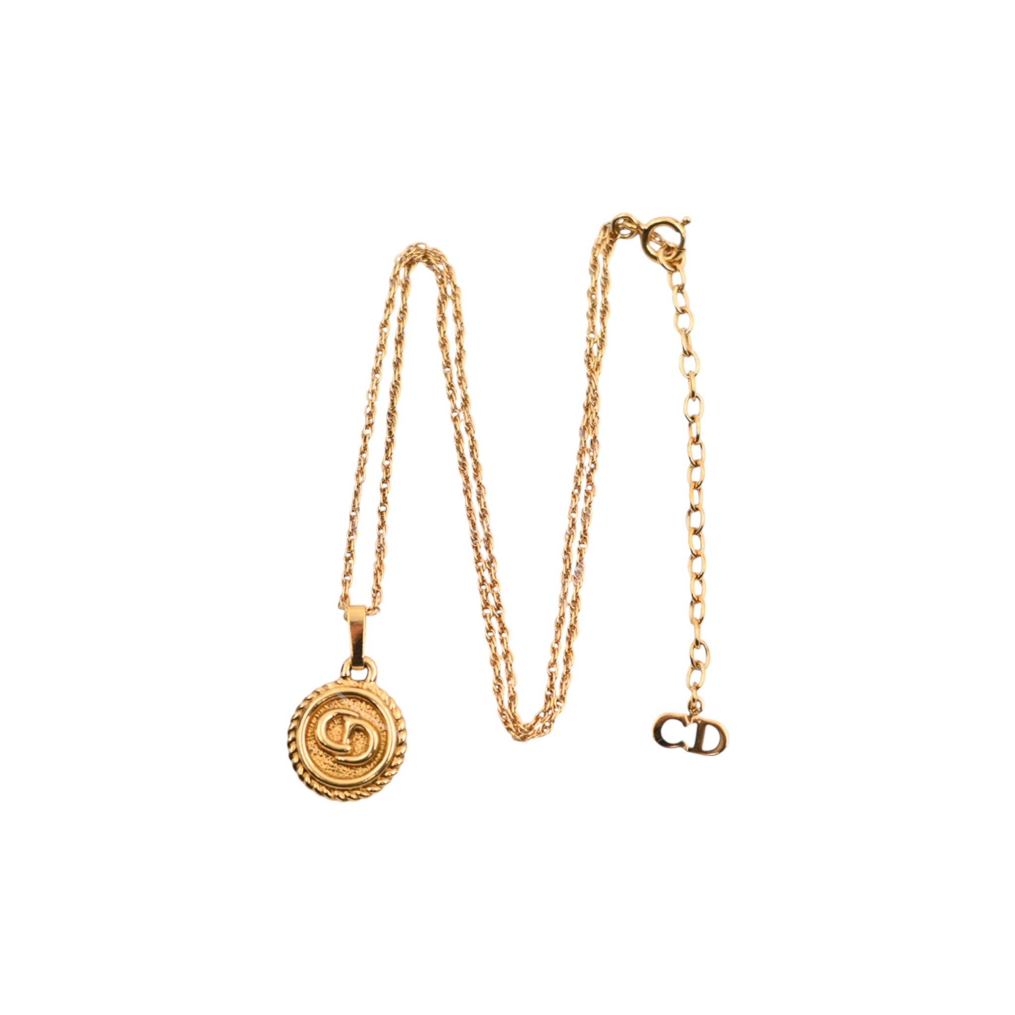 [Pre-owned] Dior Vintage Circle CD Logo Gold Necklace