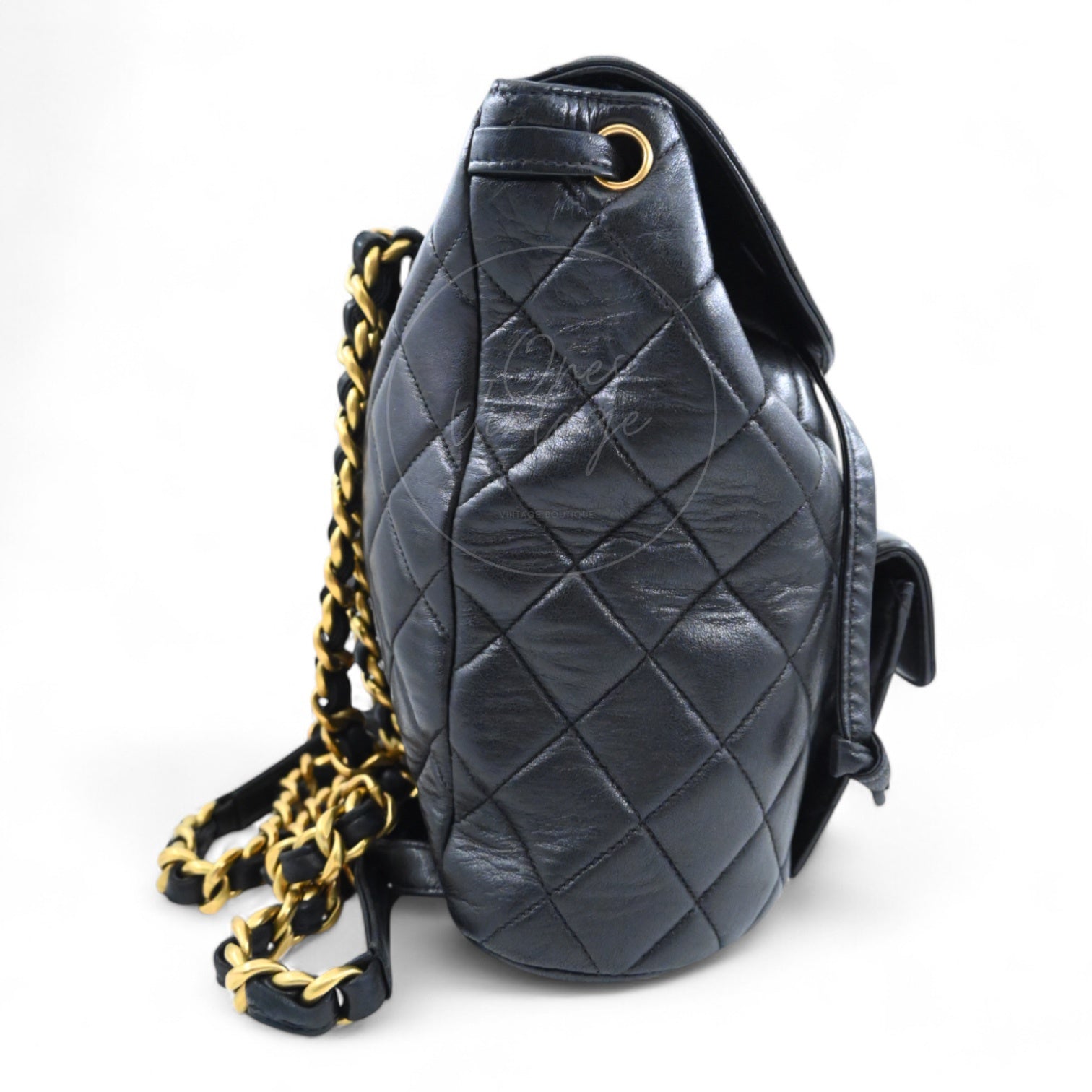 [Pre-owned] Chanel Vintage Black lambskin Large Duma Backpack