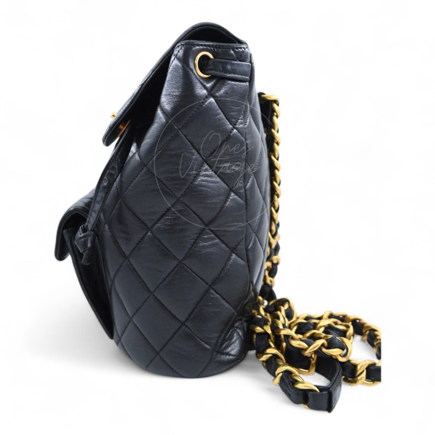 [Pre-owned] Chanel Vintage Black lambskin Large Duma Backpack