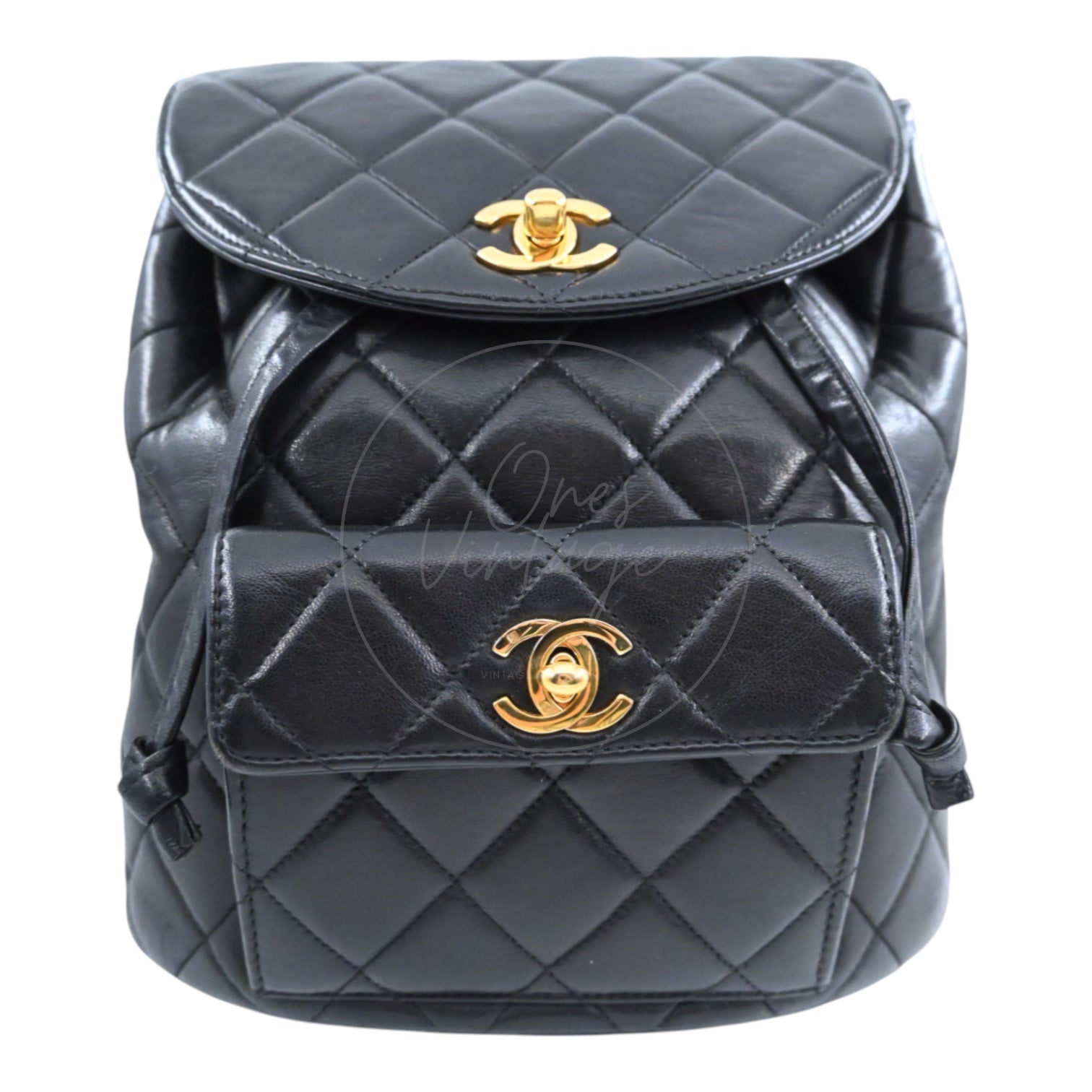 [Pre-owned] Chanel Vintage Black lambskin Large Duma Backpack