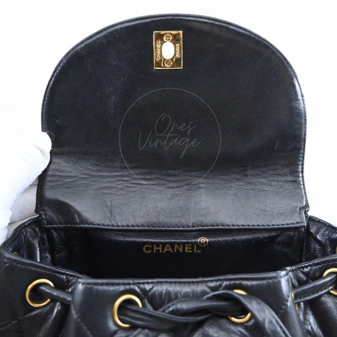 [Pre-owned] Chanel Vintage Black lambskin Large Duma Backpack