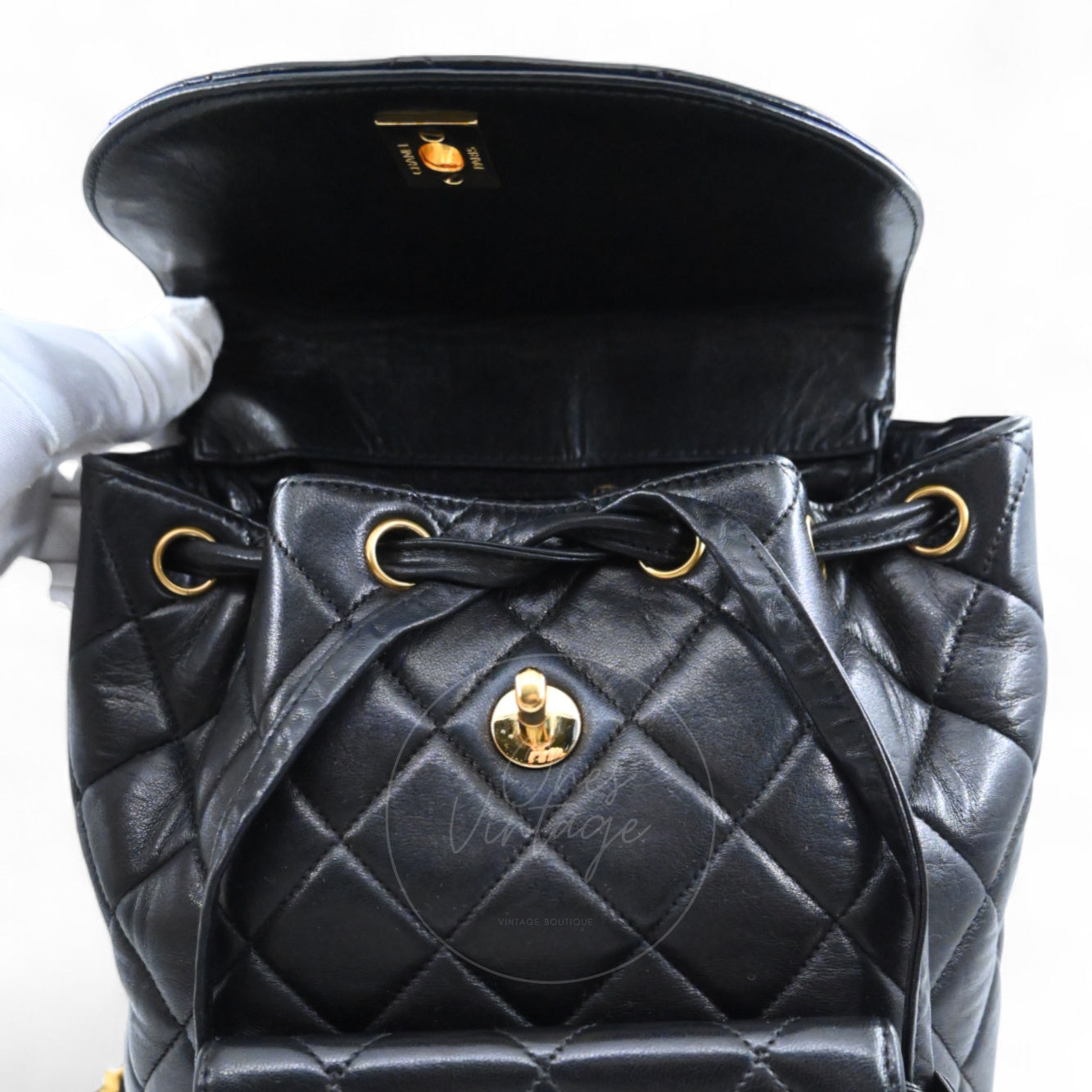 [Pre-owned] Chanel Vintage Black lambskin Large Duma Backpack