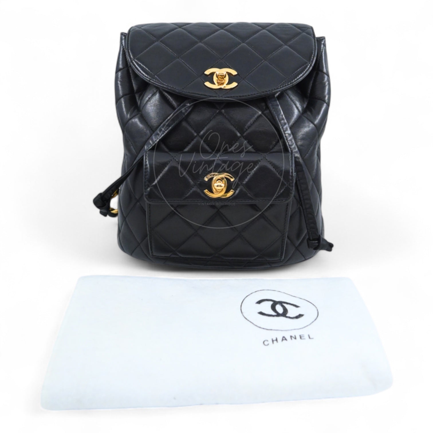 [Pre-owned] Chanel Vintage Black lambskin Large Duma Backpack