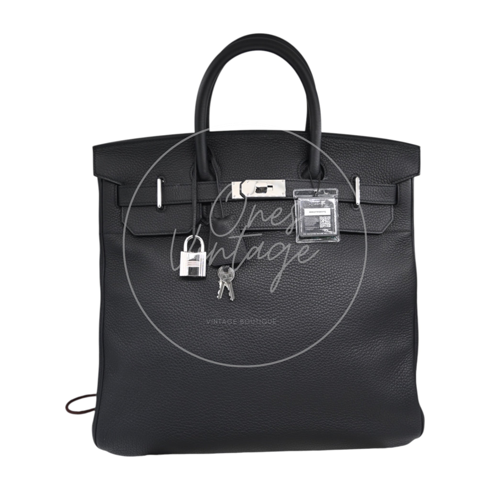 [Pre-owned] Hermes HAC 40 Black PHW Stamp Square N