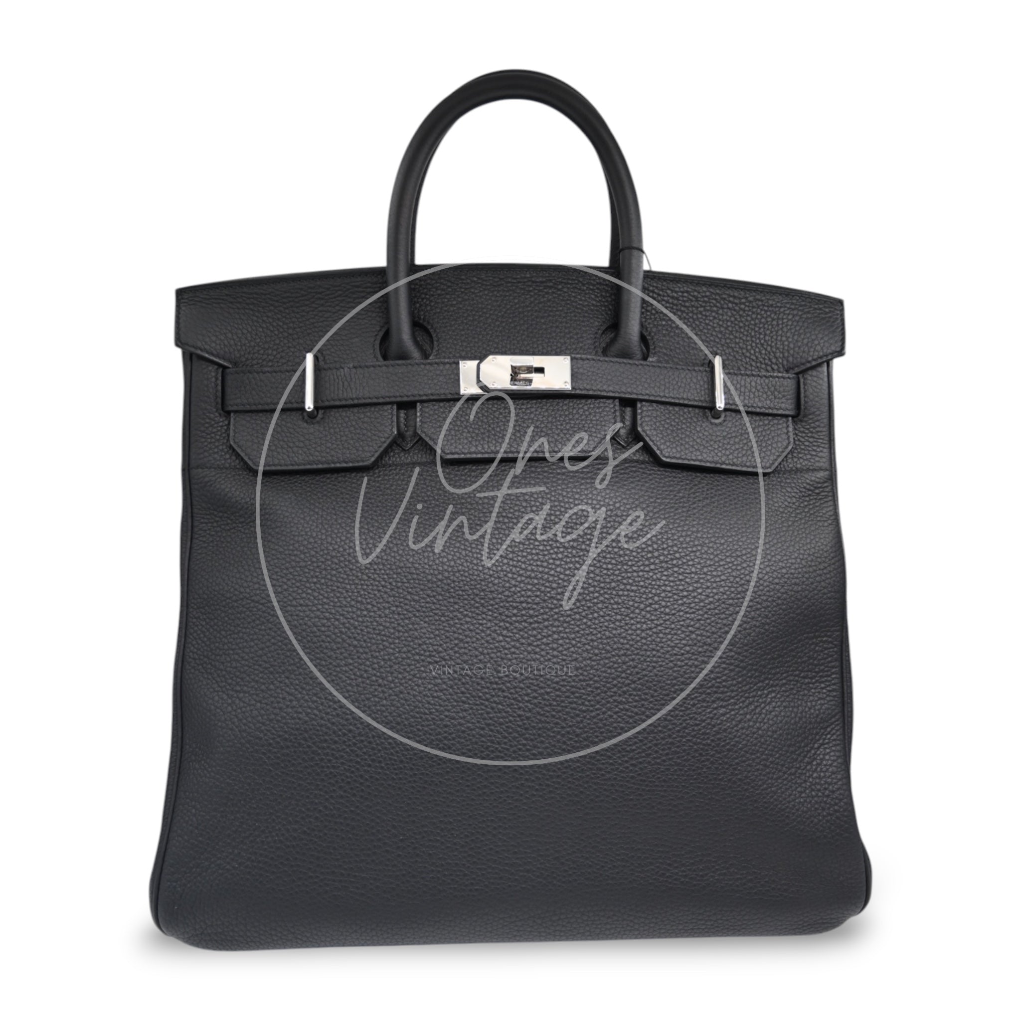 [Pre-owned] Hermes HAC 40 Black PHW Stamp Square N
