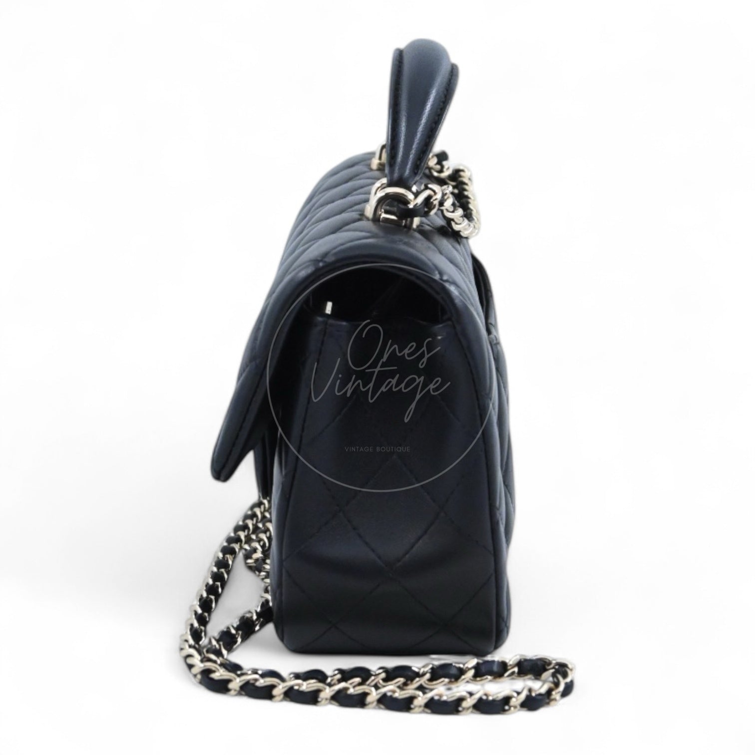 [Pre-owned] Chanel Lambskin Mini Rectangular Flap Black Bag With Top Handle