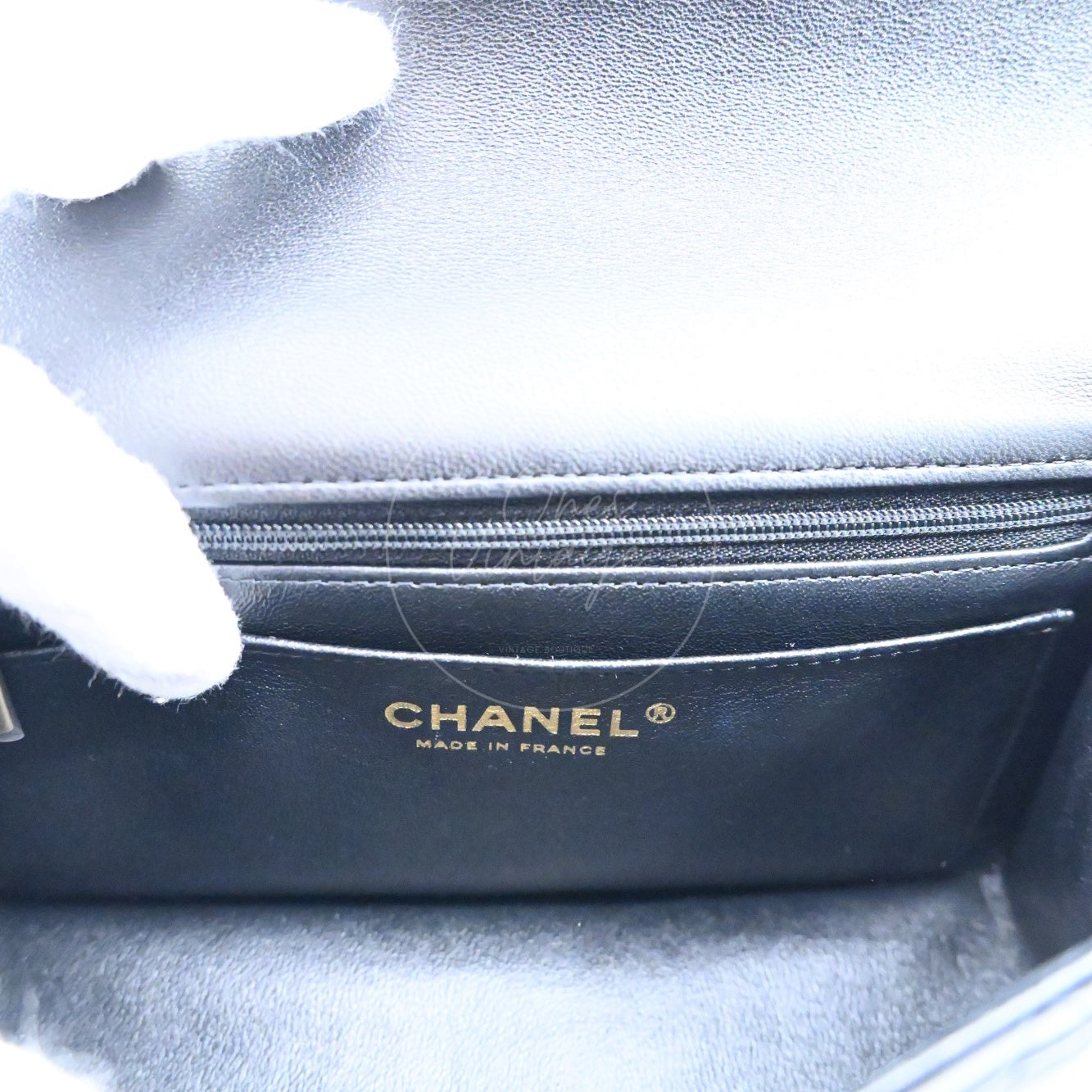 [Pre-owned] Chanel Lambskin Mini Rectangular Flap Black Bag With Top Handle