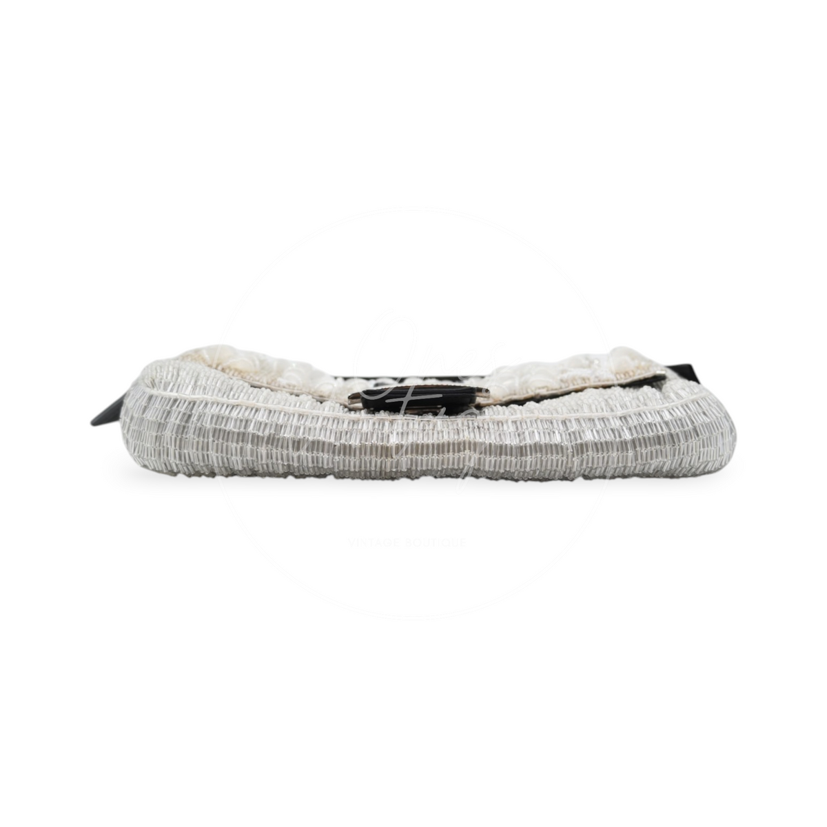Fendi Floral Sequin Beaded Shoulder Baguette Bag SHW Sliver