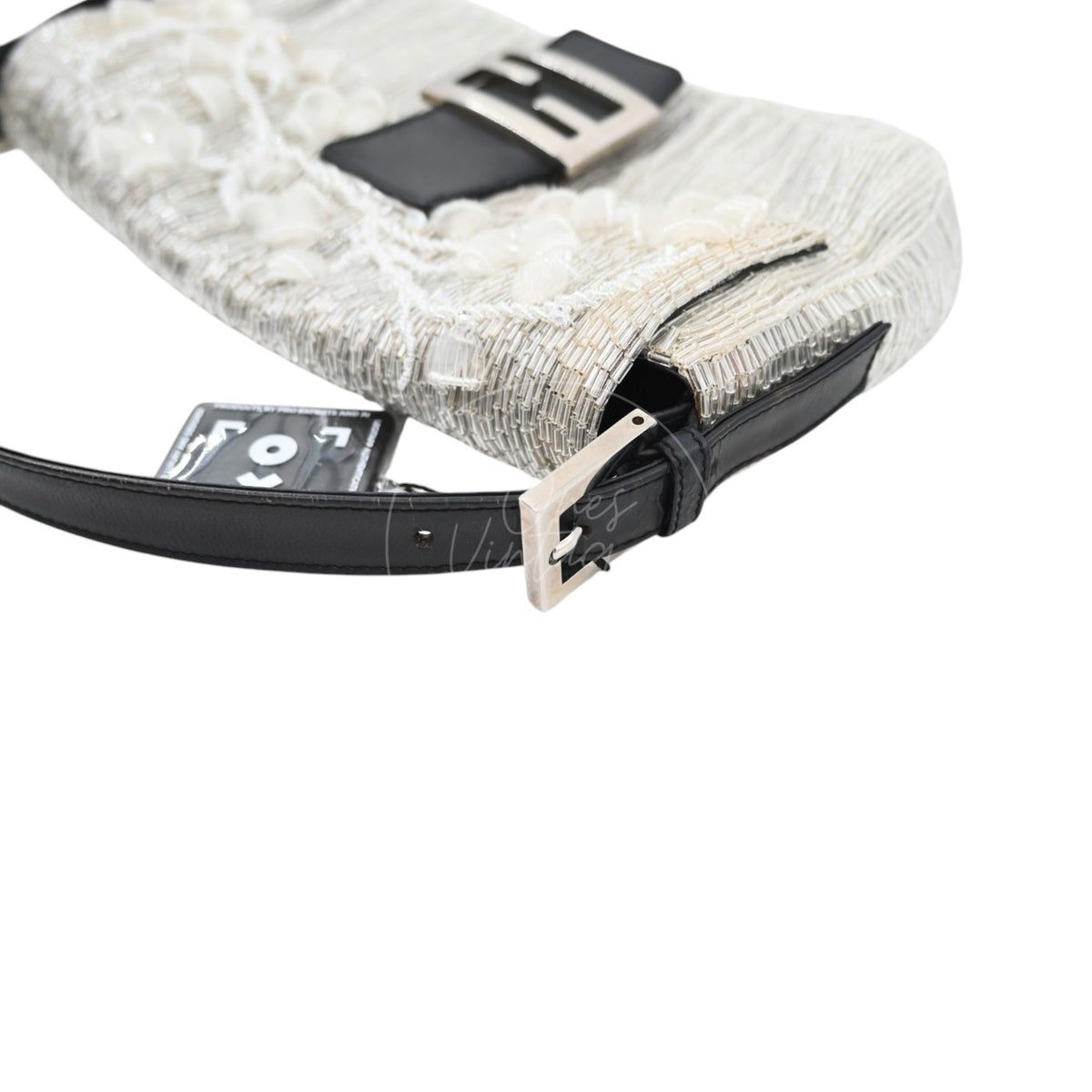Fendi Floral Sequin Beaded Shoulder Baguette Bag SHW Sliver