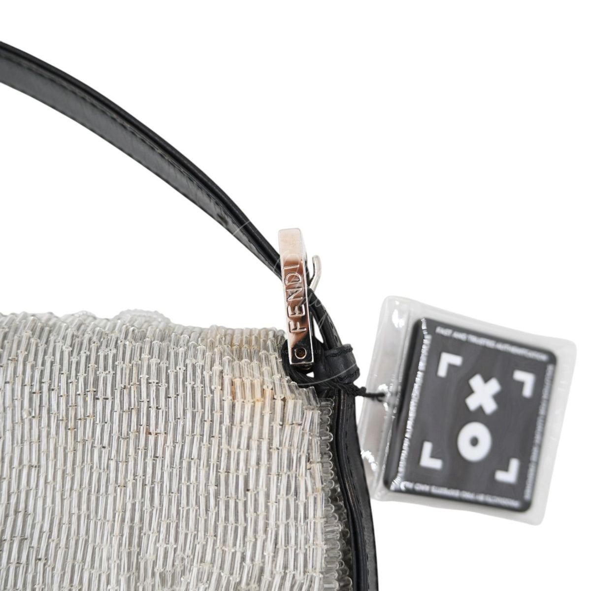 Fendi Floral Sequin Beaded Shoulder Baguette Bag SHW Sliver