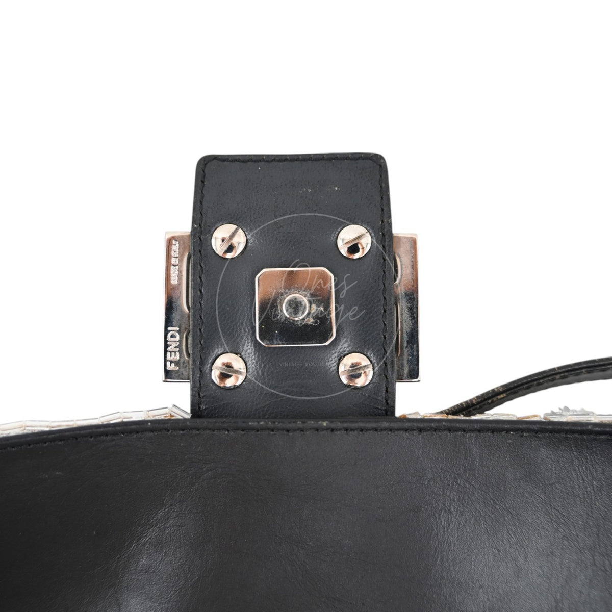 Fendi Floral Sequin Beaded Shoulder Baguette Bag SHW Sliver