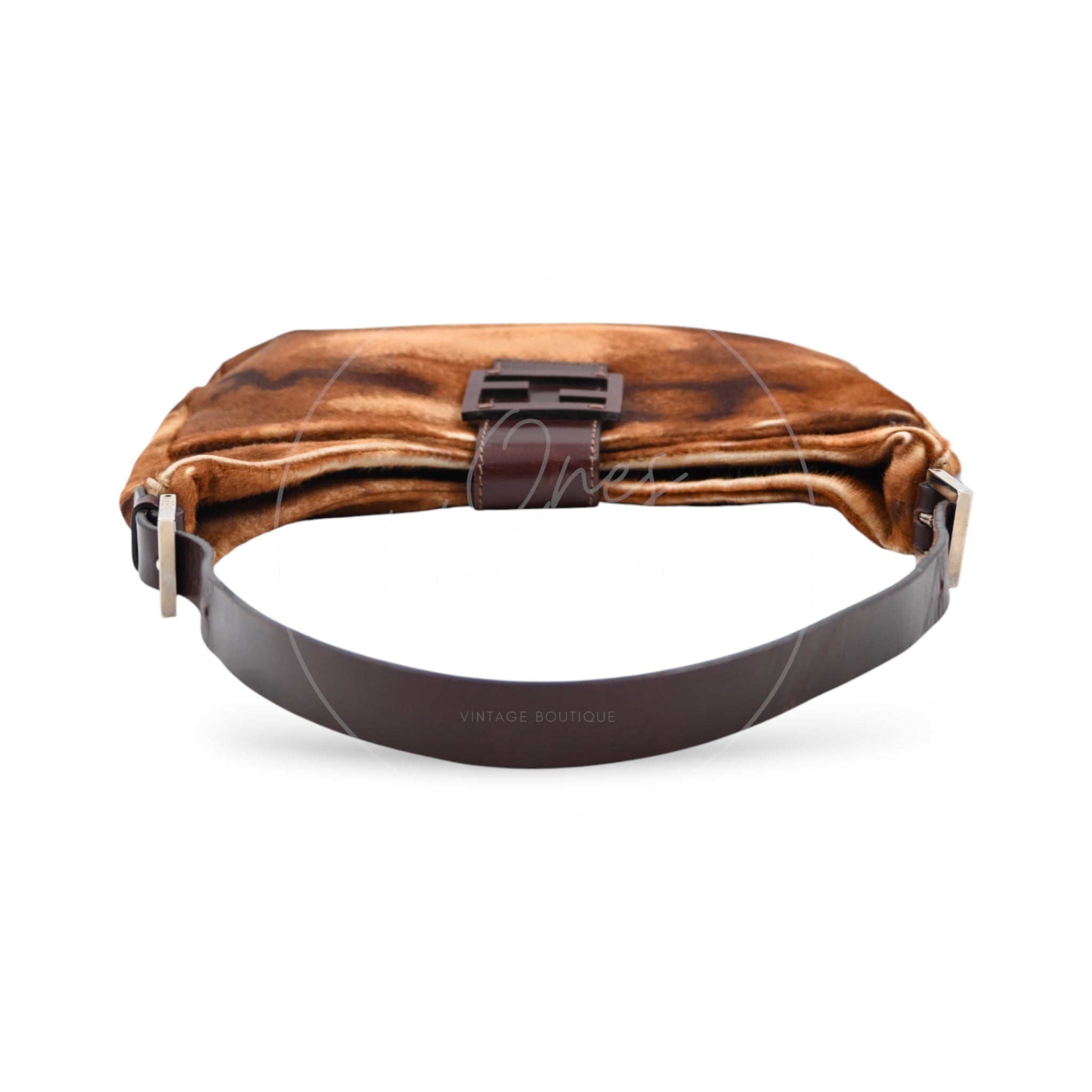 [Pre-owned] Fendi Brown Pony Hair Brown Black Shoulder Bag