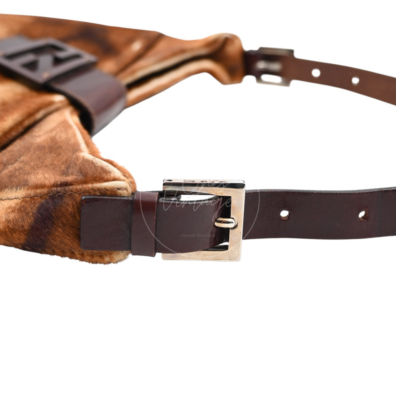 [Pre-owned] Fendi Brown Pony Hair Brown Black Shoulder Bag