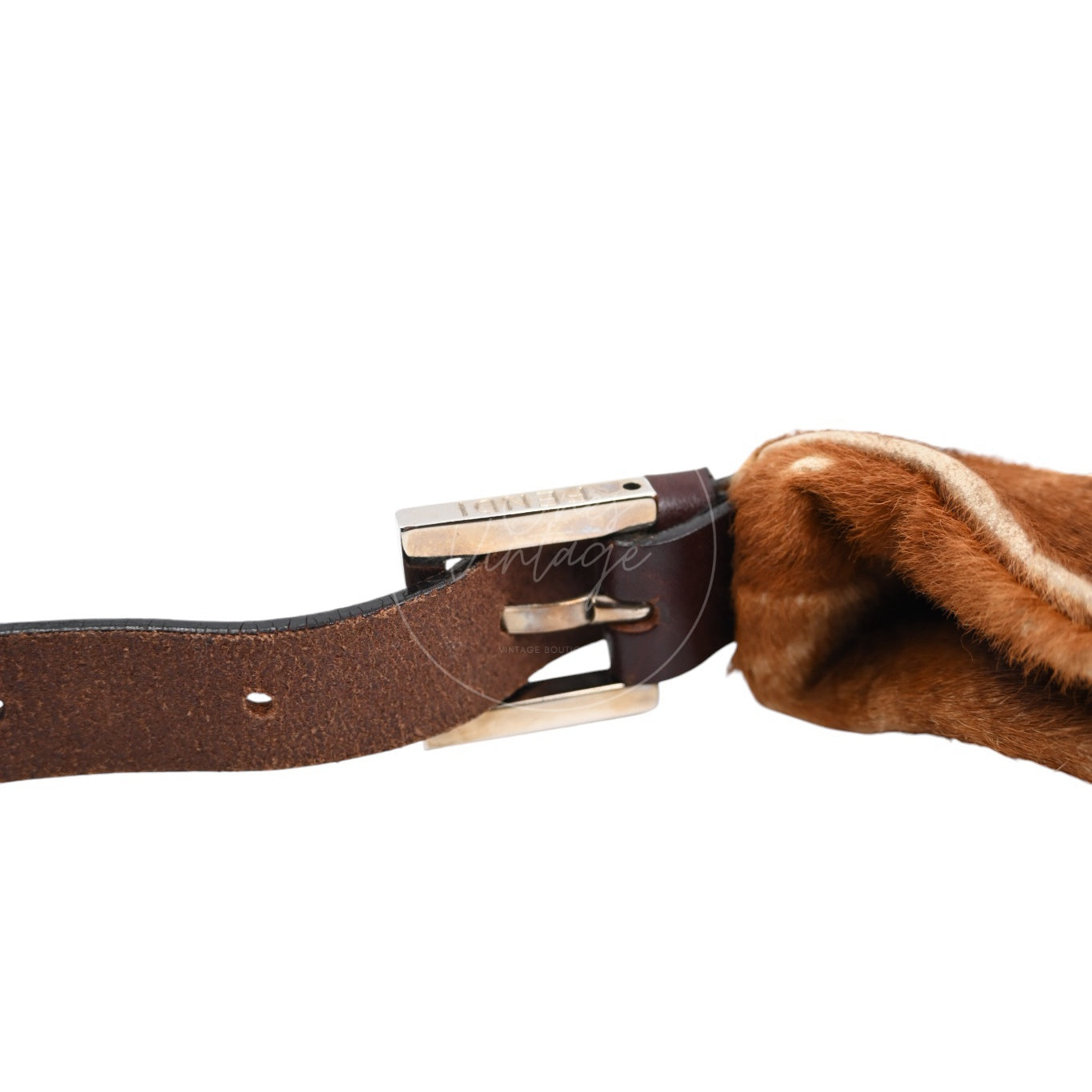 [Pre-owned] Fendi Brown Pony Hair Brown Black Shoulder Bag