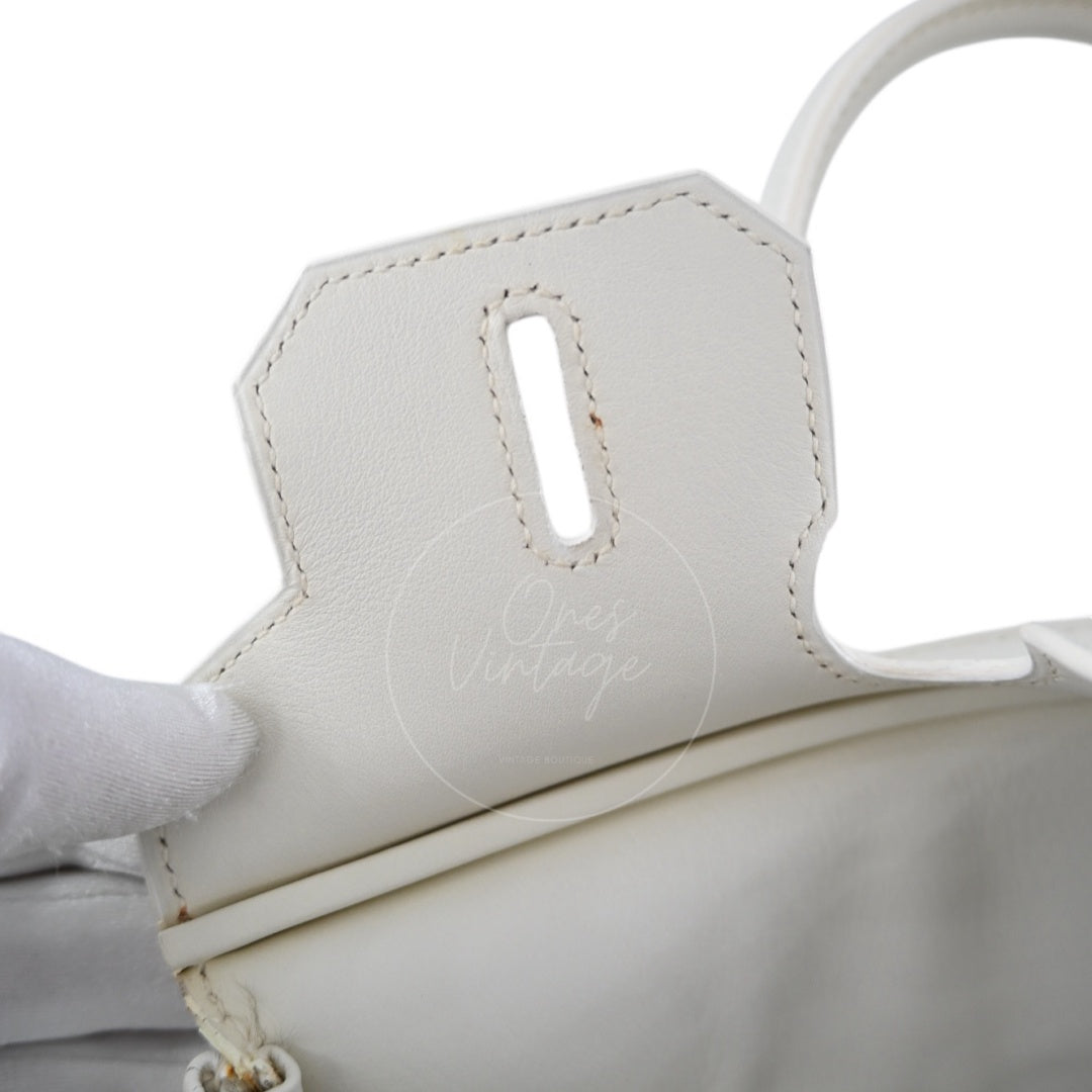 [Pre-owned] Hermes Birkin 30 White Swift & Vert Olive Toile PHW Stamp Square K