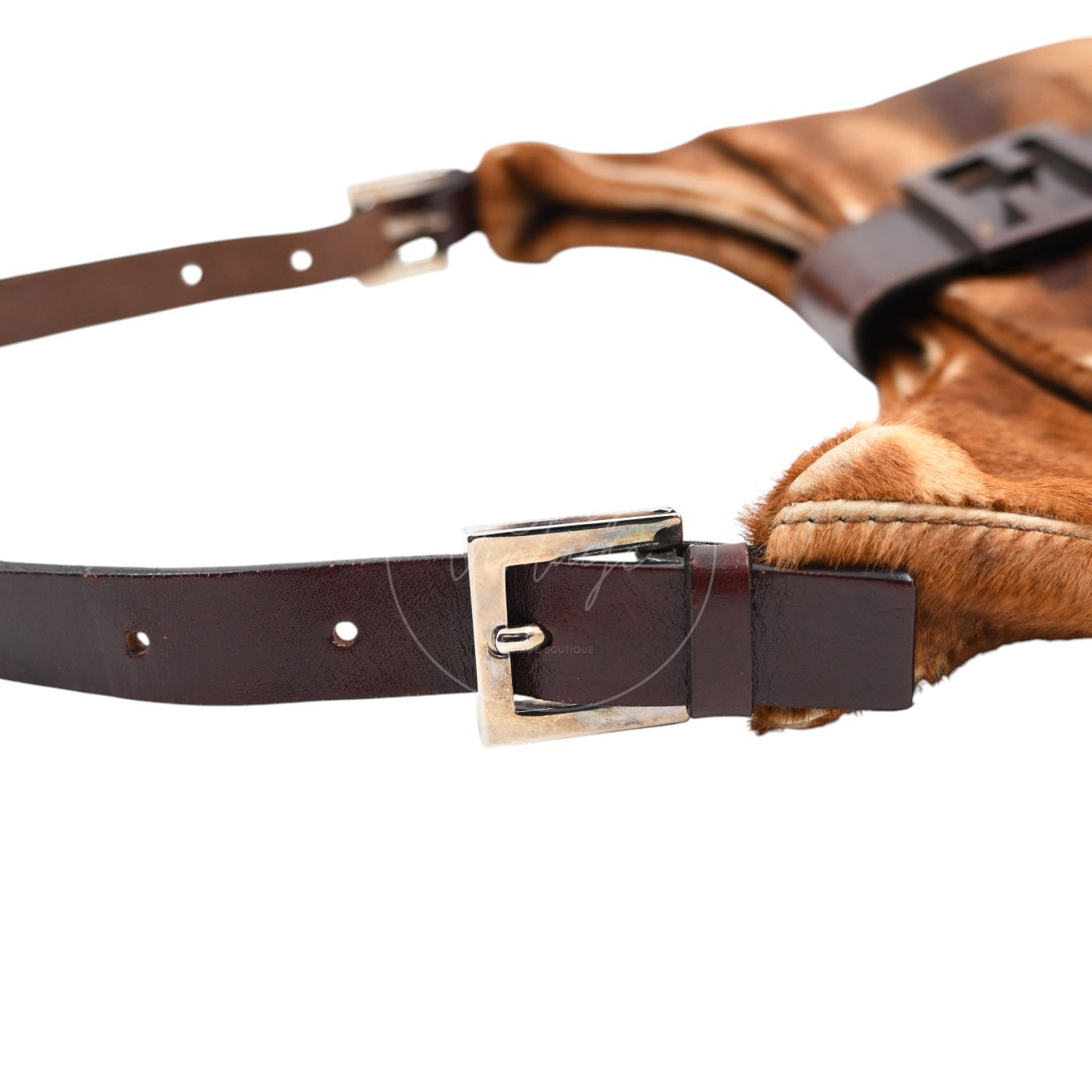 [Pre-owned] Fendi Brown Pony Hair Brown Black Shoulder Bag