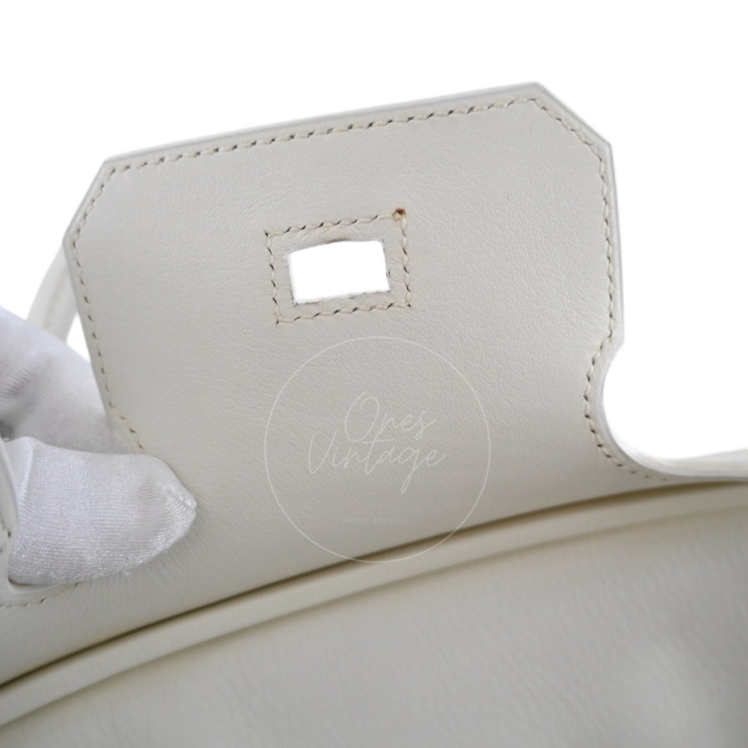 [Pre-owned] Hermes Birkin 30 White Swift & Vert Olive Toile PHW Stamp Square K