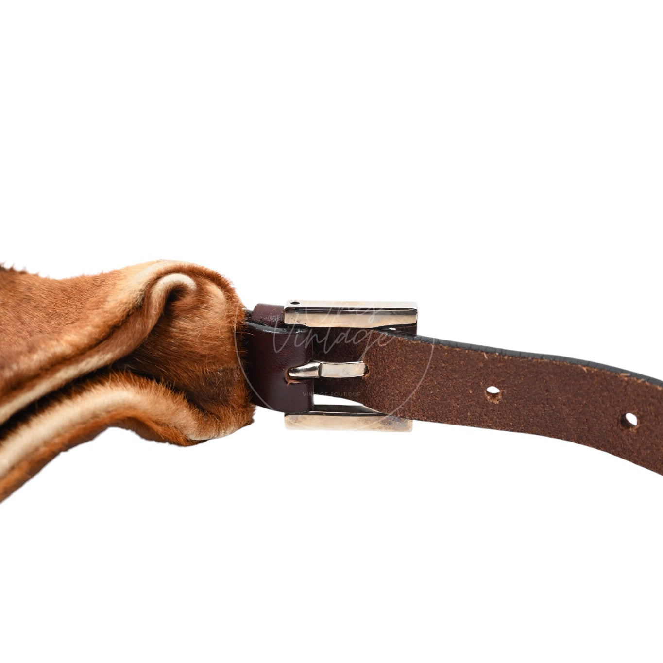 [Pre-owned] Fendi Brown Pony Hair Brown Black Shoulder Bag