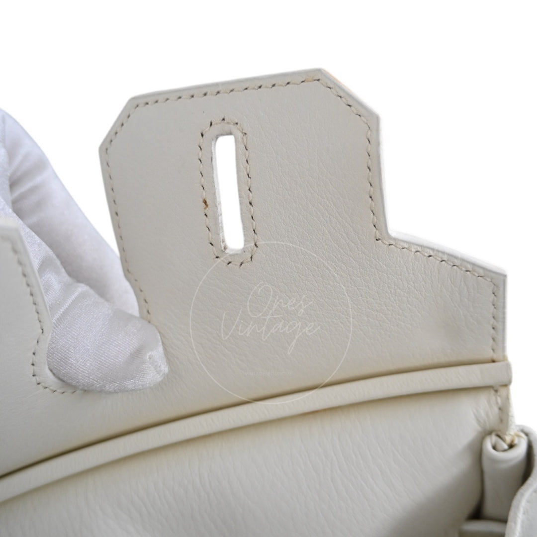 [Pre-owned] Hermes Birkin 30 White Swift & Vert Olive Toile PHW Stamp Square K