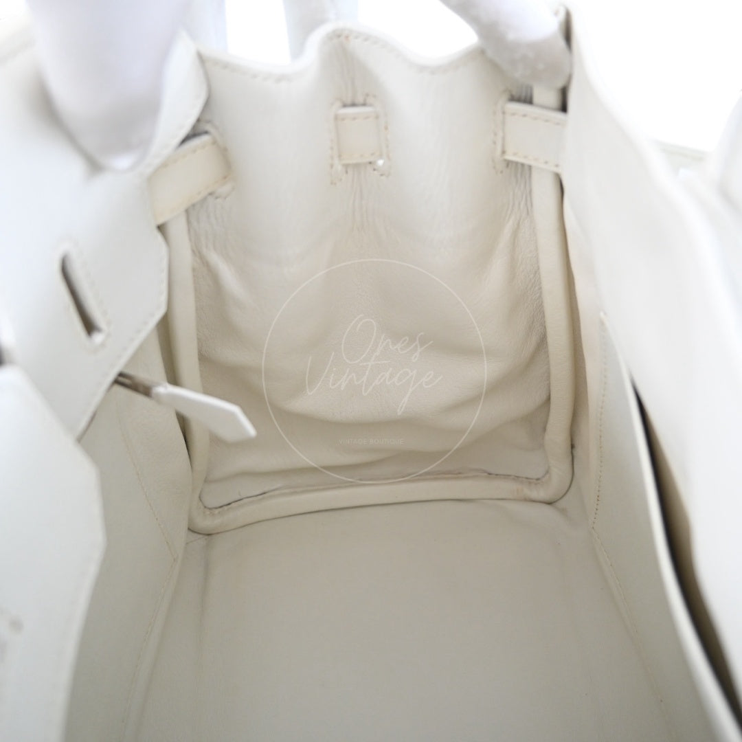 [Pre-owned] Hermes Birkin 30 White Swift & Vert Olive Toile PHW Stamp Square K